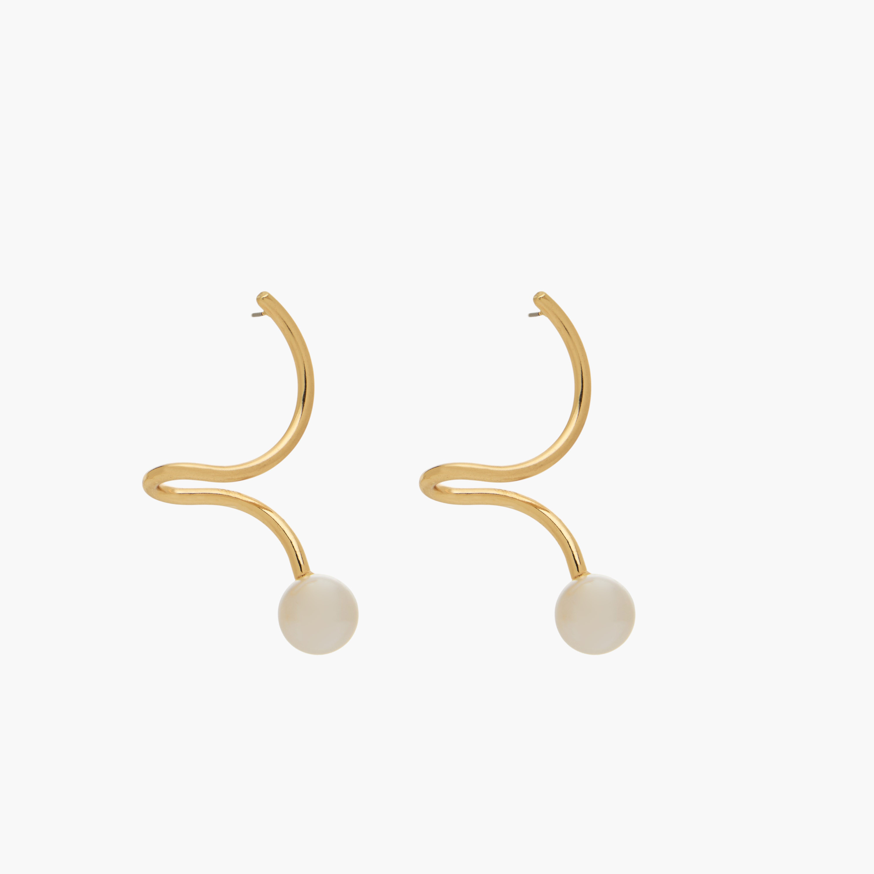 Gold Tone Pearl Drop Spiral Earrings with Pushback Closure-women-watchesandjewellery-jewellery-earrings-image-1