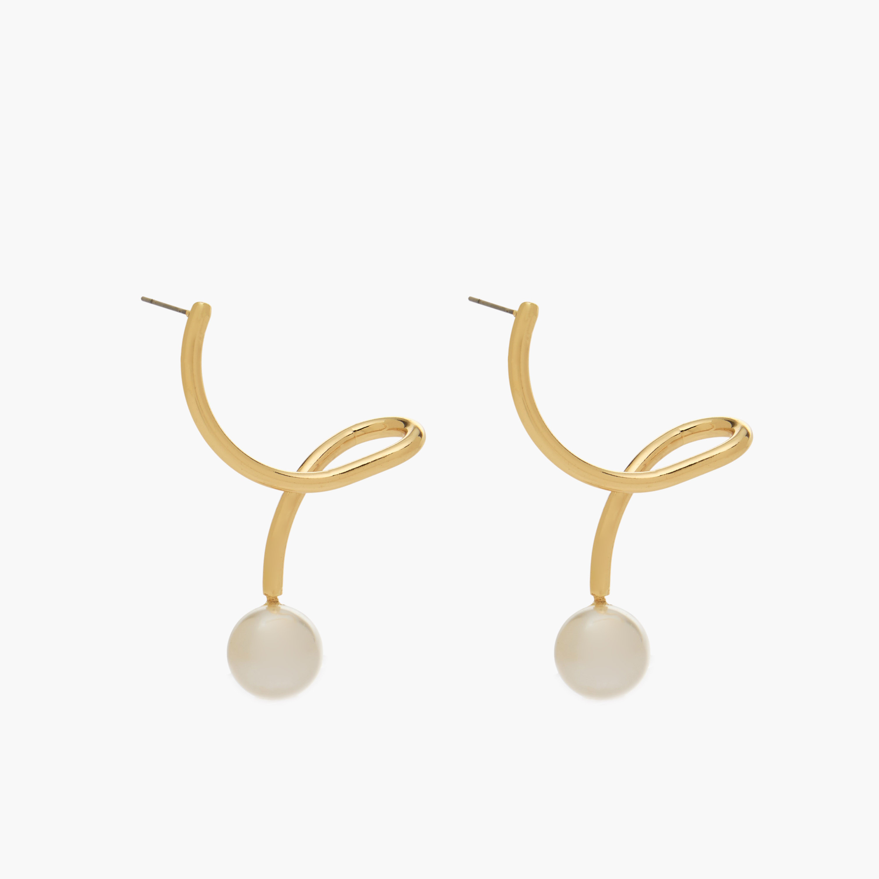 Gold Tone Pearl Drop Spiral Earrings with Pushback Closure-women-watchesandjewellery-jewellery-earrings-image-2