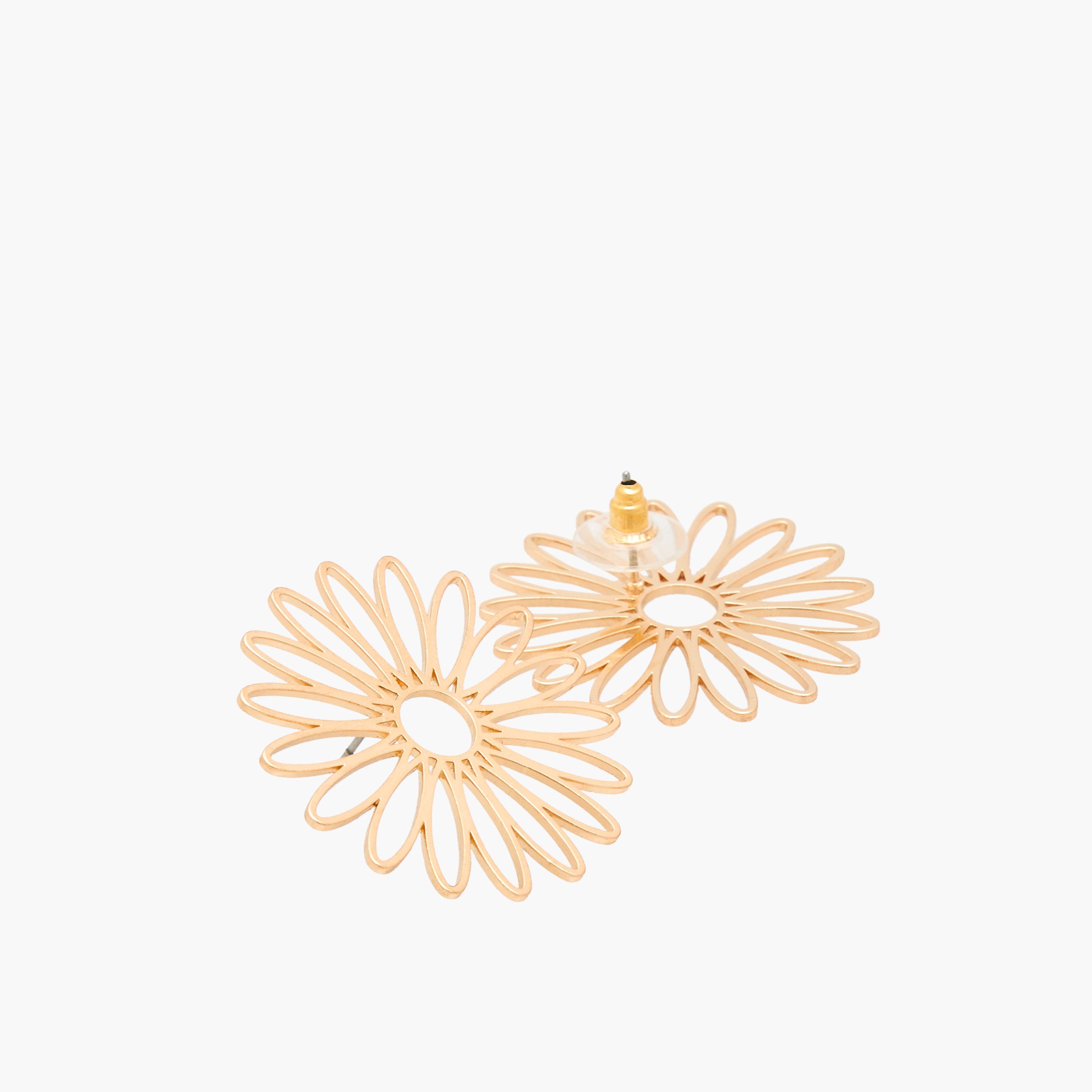 Metal Floral Stud Earrings with Pushback Closure-women-watchesandjewellery-jewellery-earrings-image-4