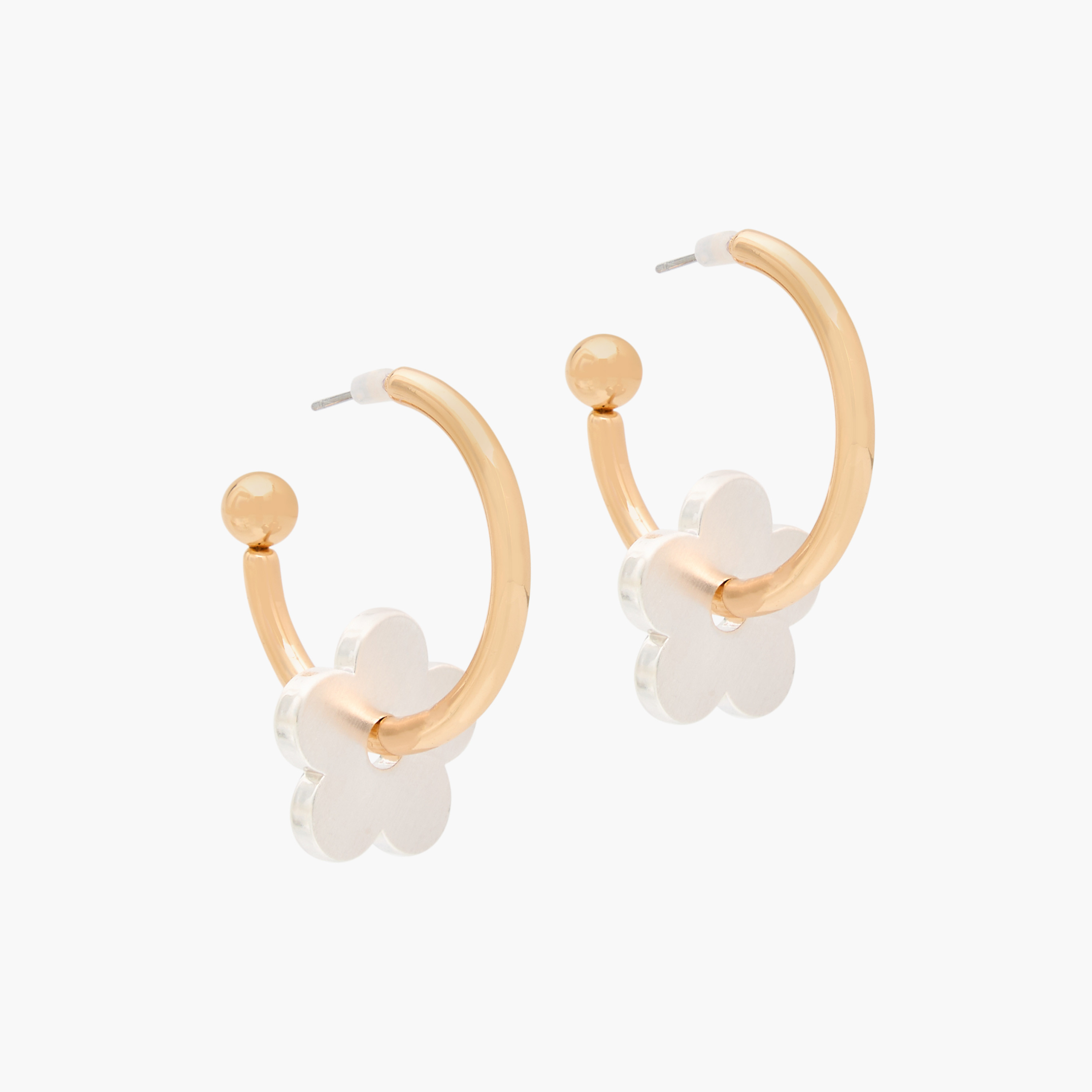 Gold Tone Flower Drop Hoop Earrings with Pushback Closure-women-watchesandjewellery-jewellery-earrings-image-2