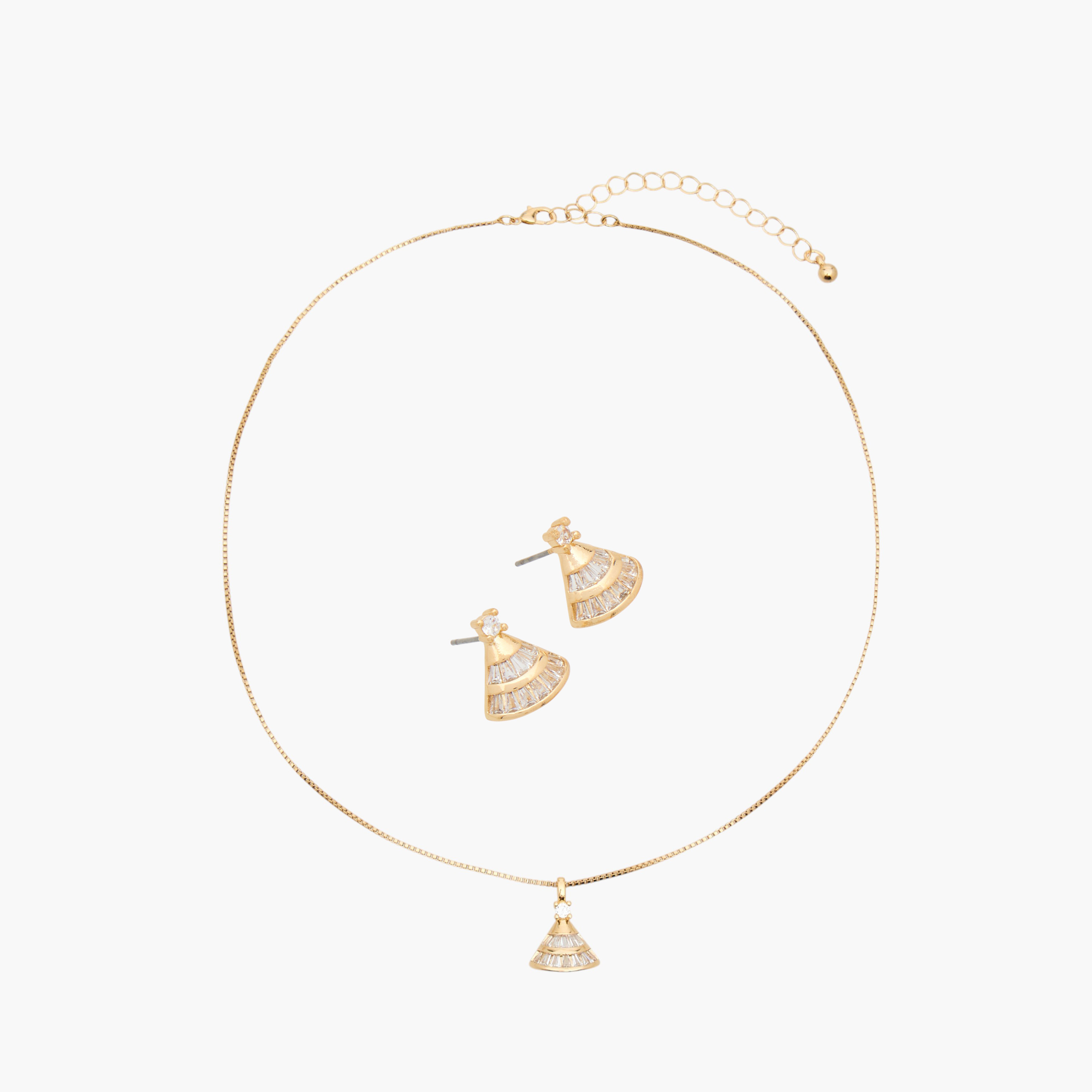 Pendant Necklace and Earrings Set with Cubic Zirconia Embellishment-women-watchesandjewellery-jewellery-jewellerysets-image-1