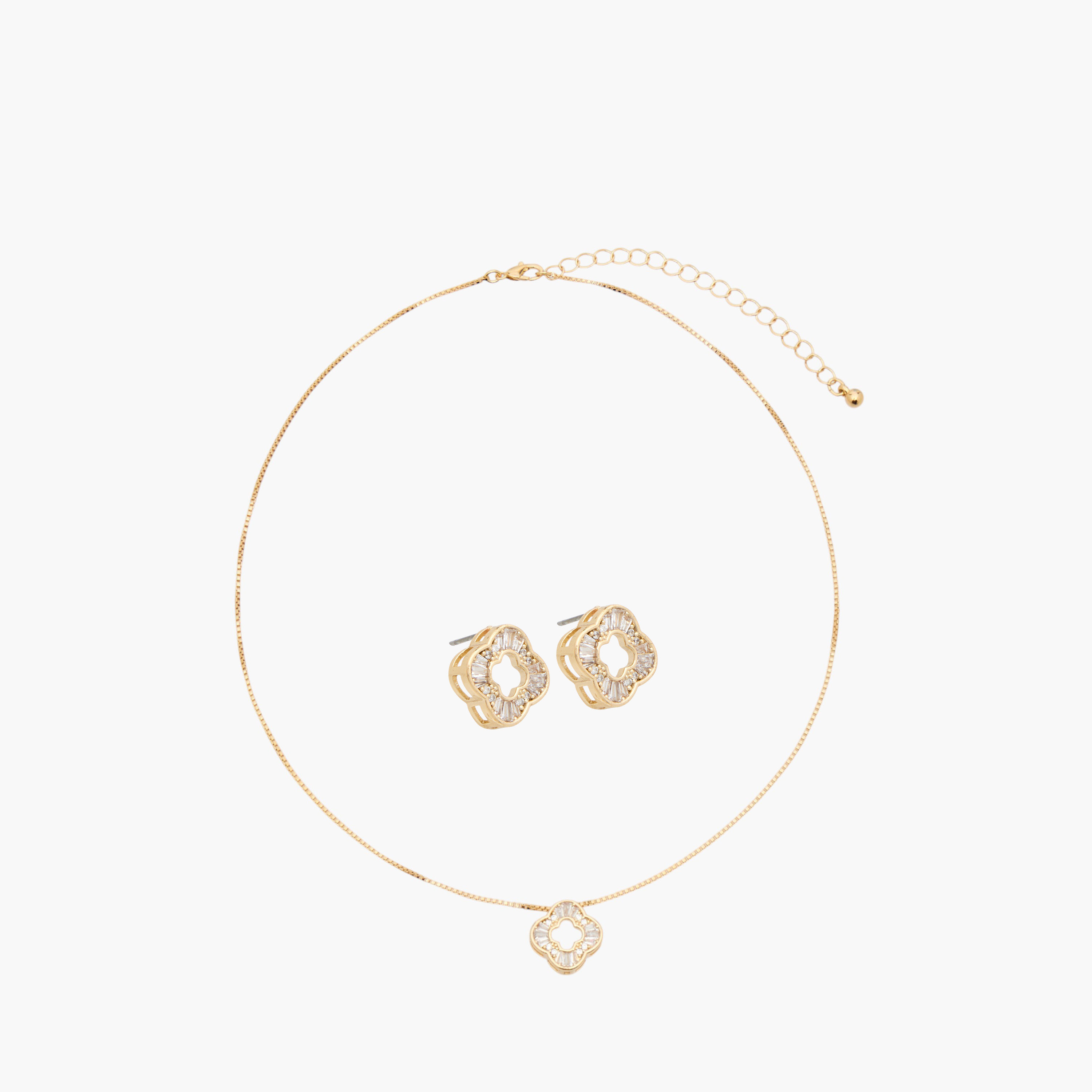 Embellished Pendant Necklace with Earrings-women-watchesandjewellery-jewellery-jewellerysets-image-1