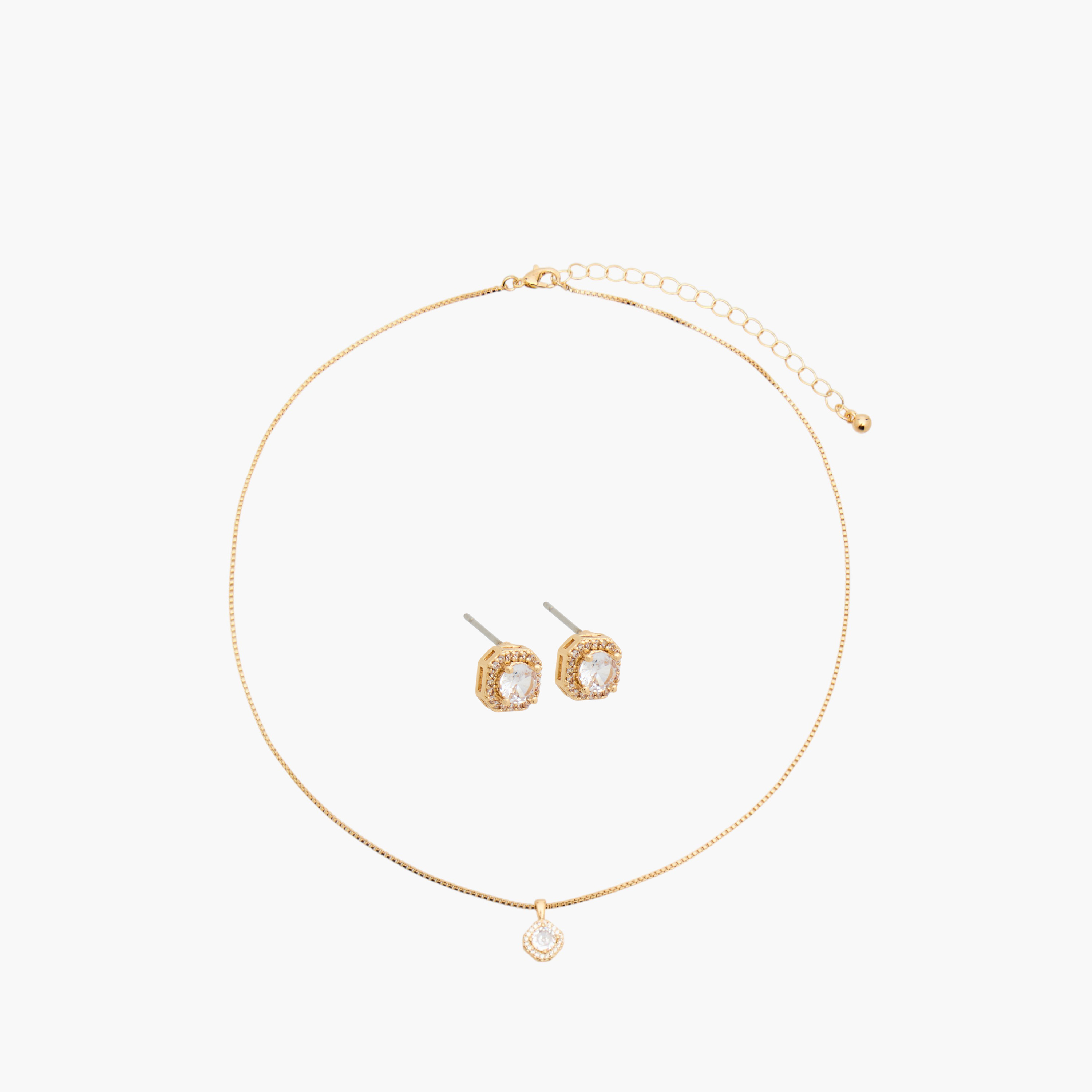 Pendant Necklace and Earrings with Cubic Zirconia Embellishment-women-watchesandjewellery-jewellery-jewellerysets-image-1