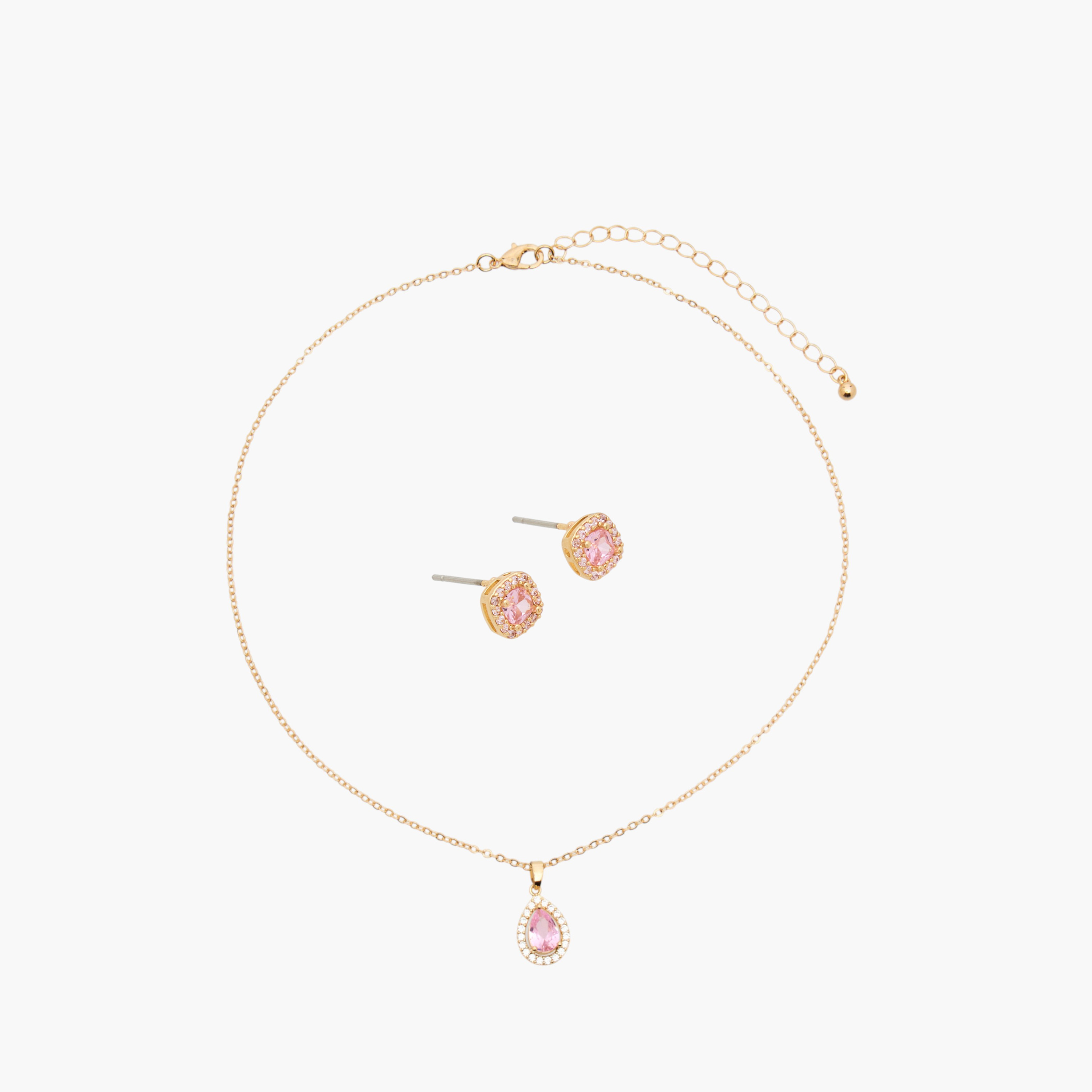 طقم مجوهرات قلادة وأقراط زركون مكعب-women-watchesandjewellery-jewellery-jewellerysets-image-1