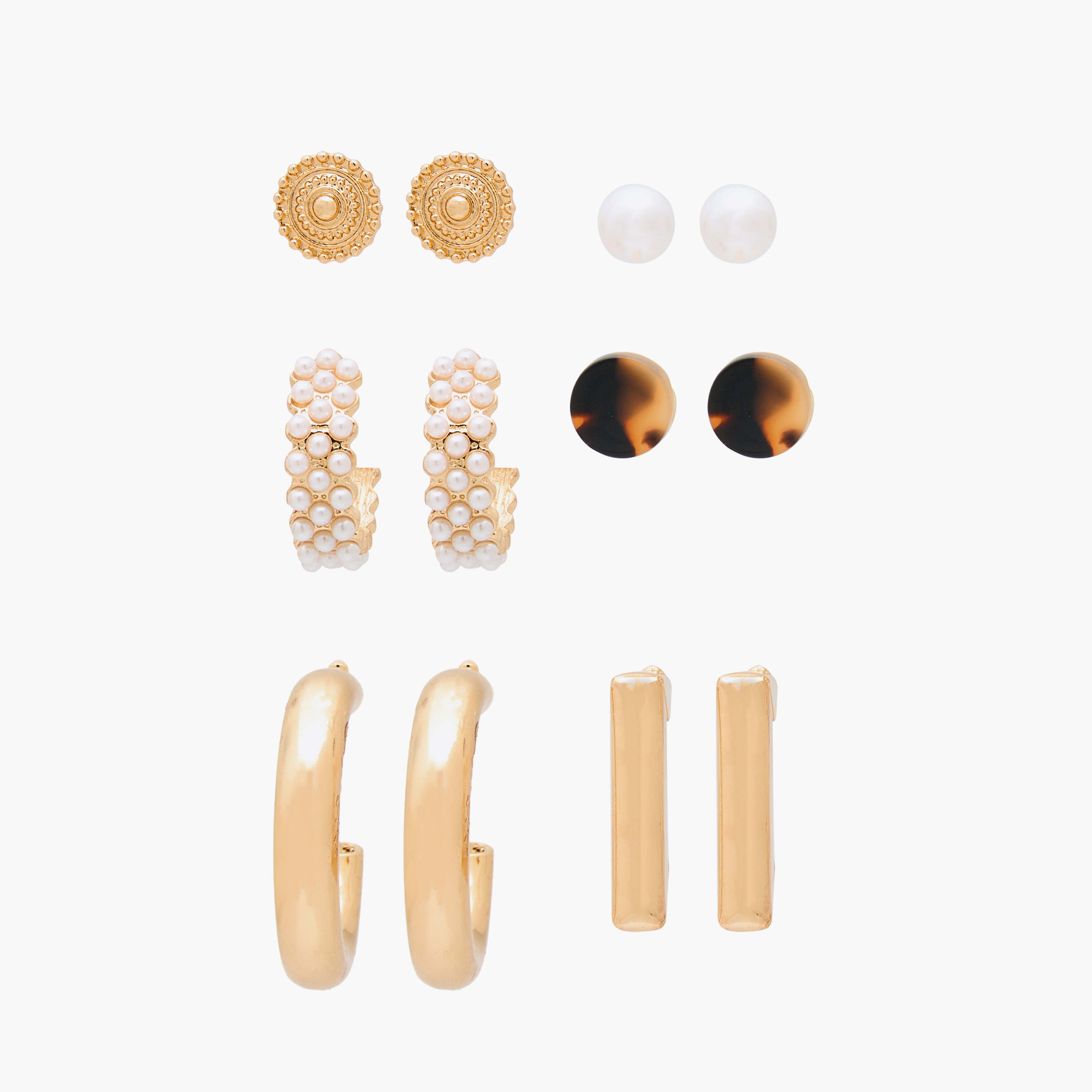 حلقان متنوعة معدن بمكبس إغلاق خلفي - عبوة 6 قطع-women-watchesandjewellery-jewellery-earrings-image-1