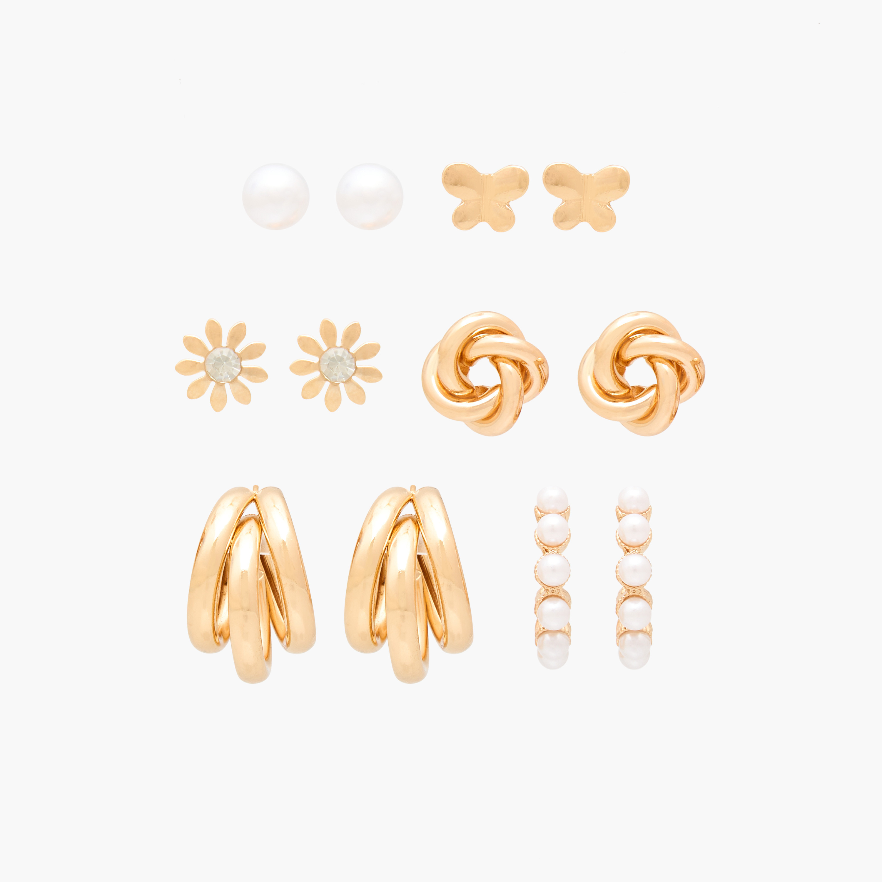 حلقان معدنية متنوعة بمكبس إغلاق خلفي - طقم من 6 قطع-women-watchesandjewellery-jewellery-earrings-image-1
