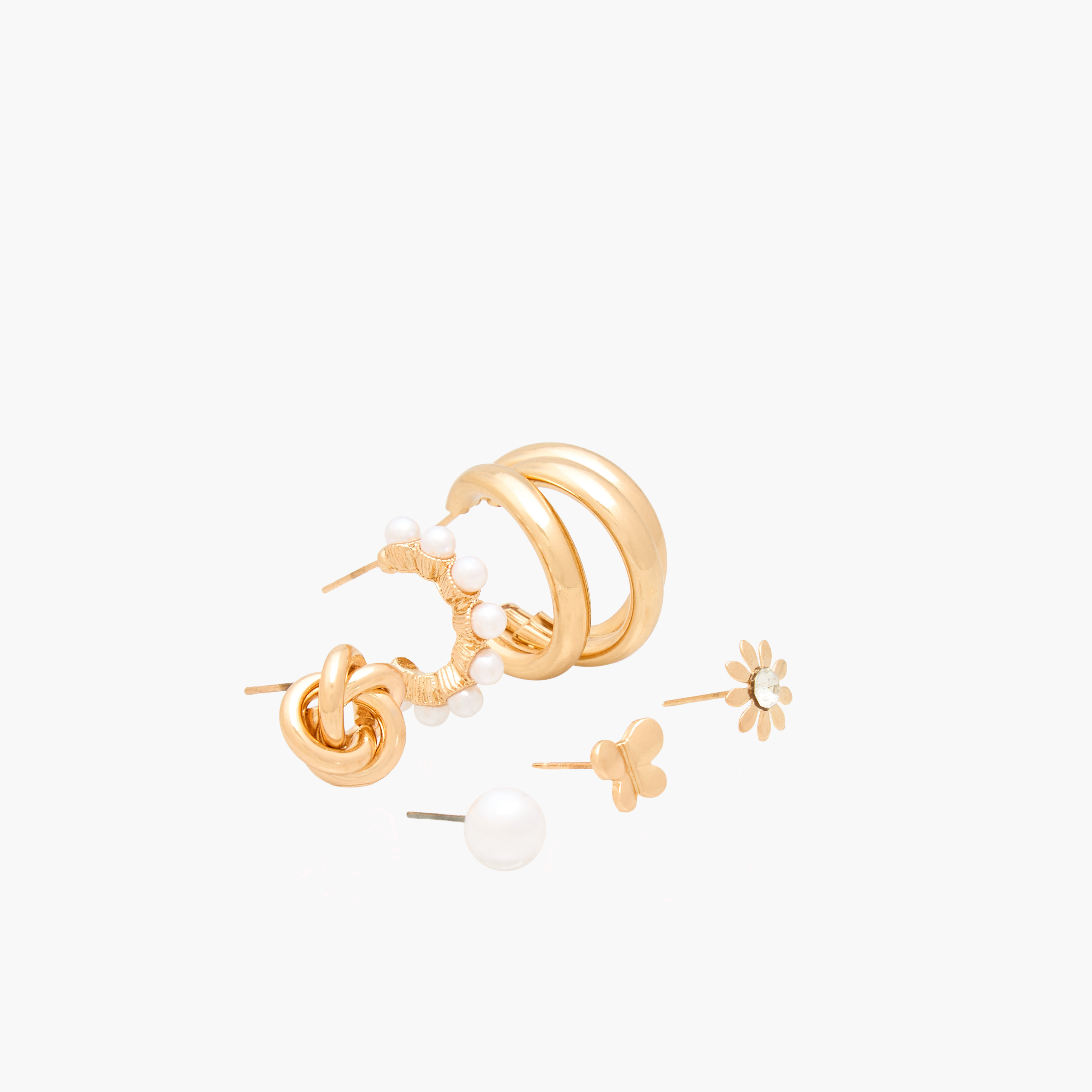 حلقان معدنية متنوعة بمكبس إغلاق خلفي - طقم من 6 قطع-women-watchesandjewellery-jewellery-earrings-image-2