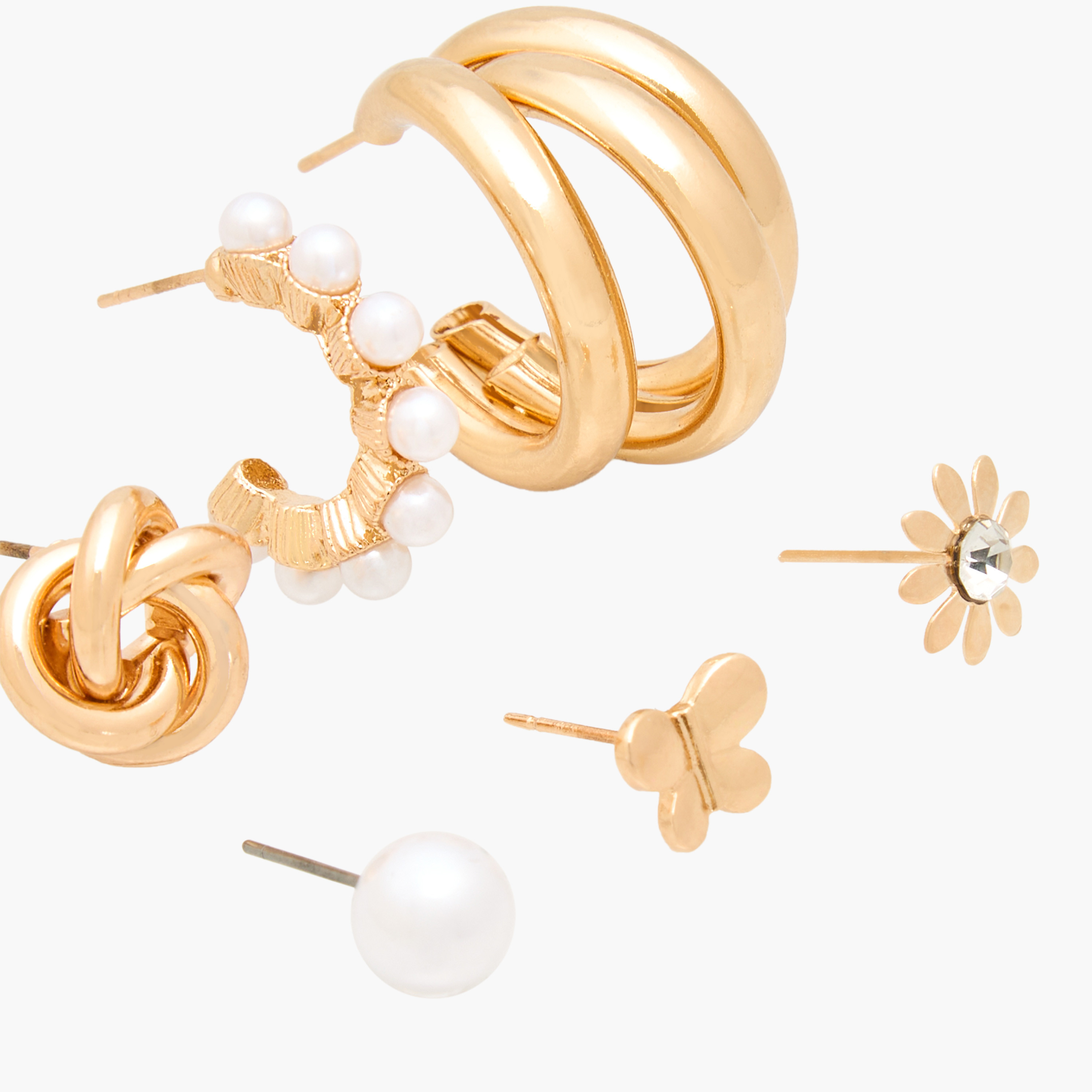 حلقان معدنية متنوعة بمكبس إغلاق خلفي - طقم من 6 قطع-women-watchesandjewellery-jewellery-earrings-image-3