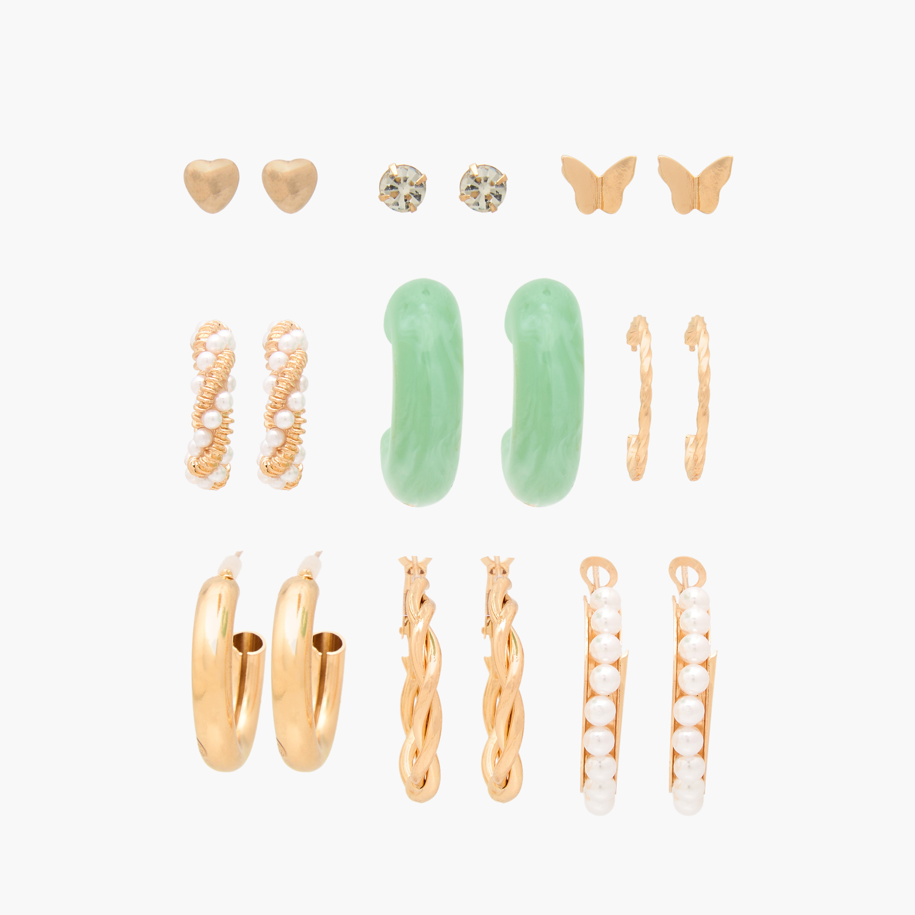 Pack of 9 Metal Assorted Earrings with Pushback Closure-women-watchesandjewellery-jewellery-earrings-image-1
