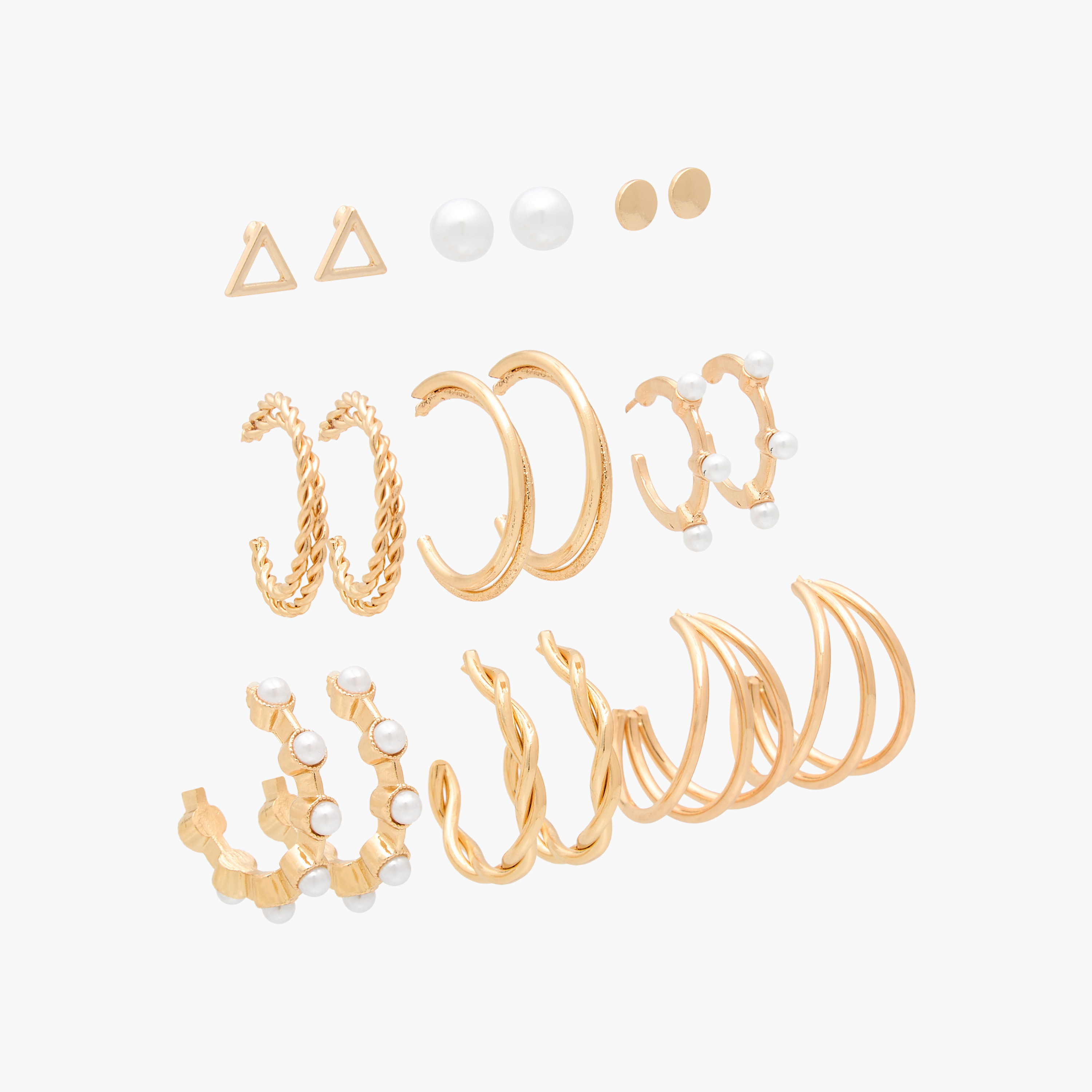 Pack of 9 Metal Assorted Earrings with Pushback Closure-women-watchesandjewellery-jewellery-earrings-image-1