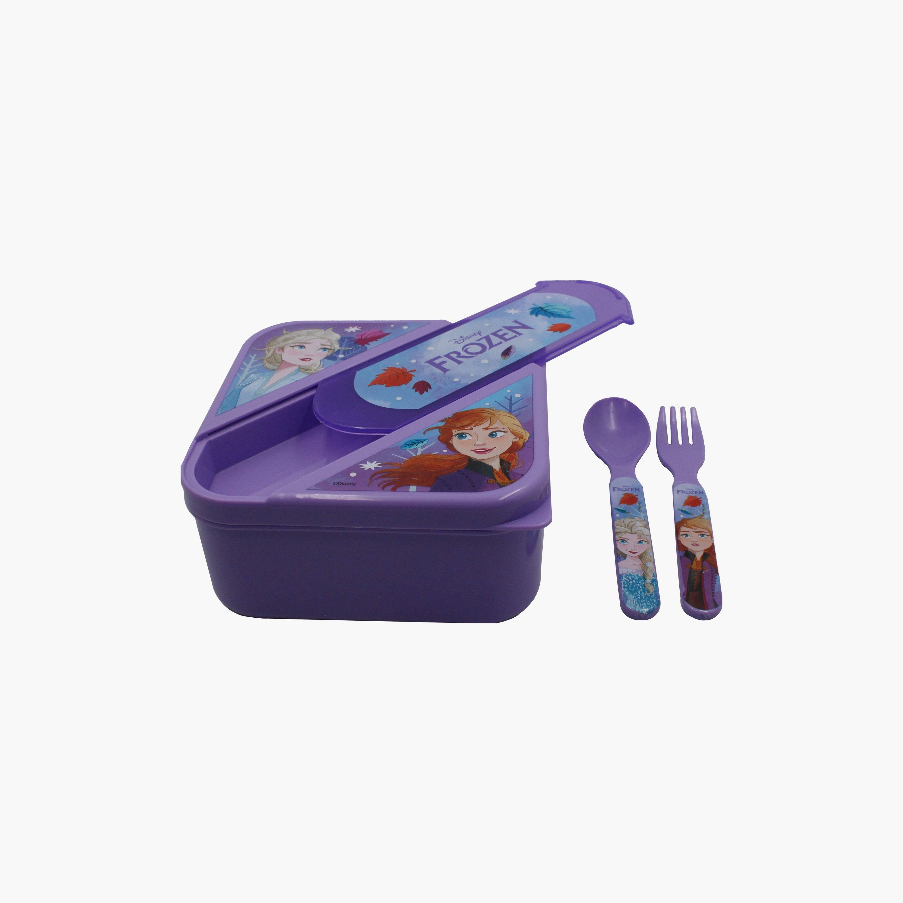 صندوق غداء مطبوع عليه ديزني فروزن مع ملعقة وشوكة - بنفسجي-school-lunchessentials-lunchboxes-image-1