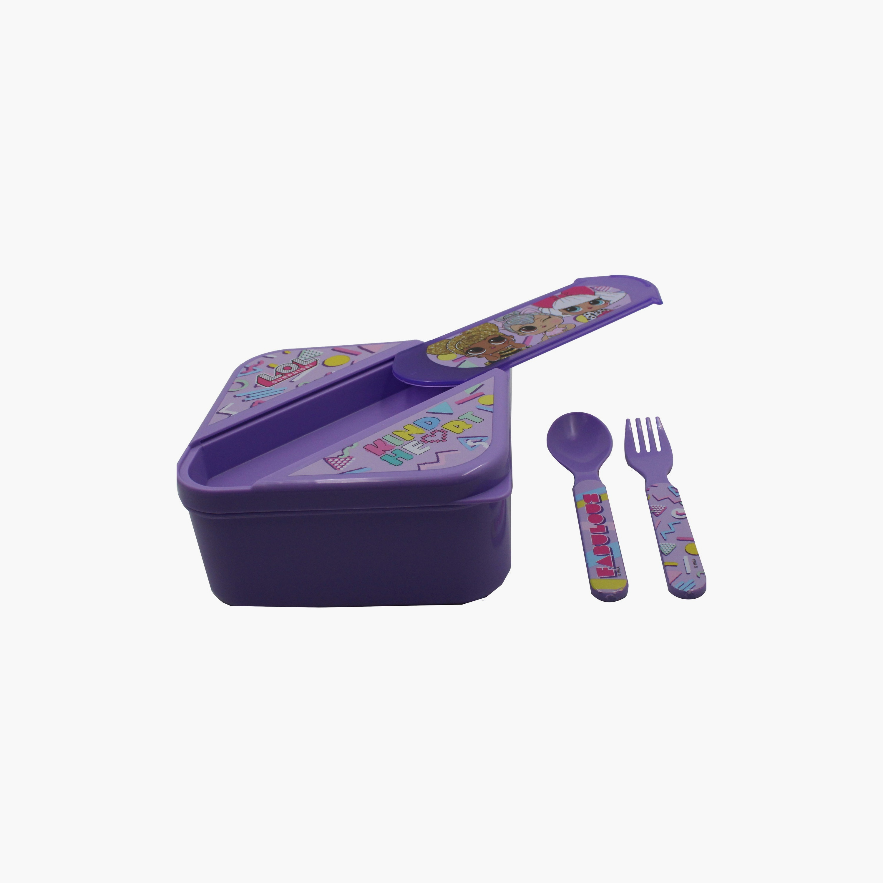 Lol Surprise Printed Lunch Box with Spoon & Fork - Purple-school-lunchessentials-lunchboxes-image-1