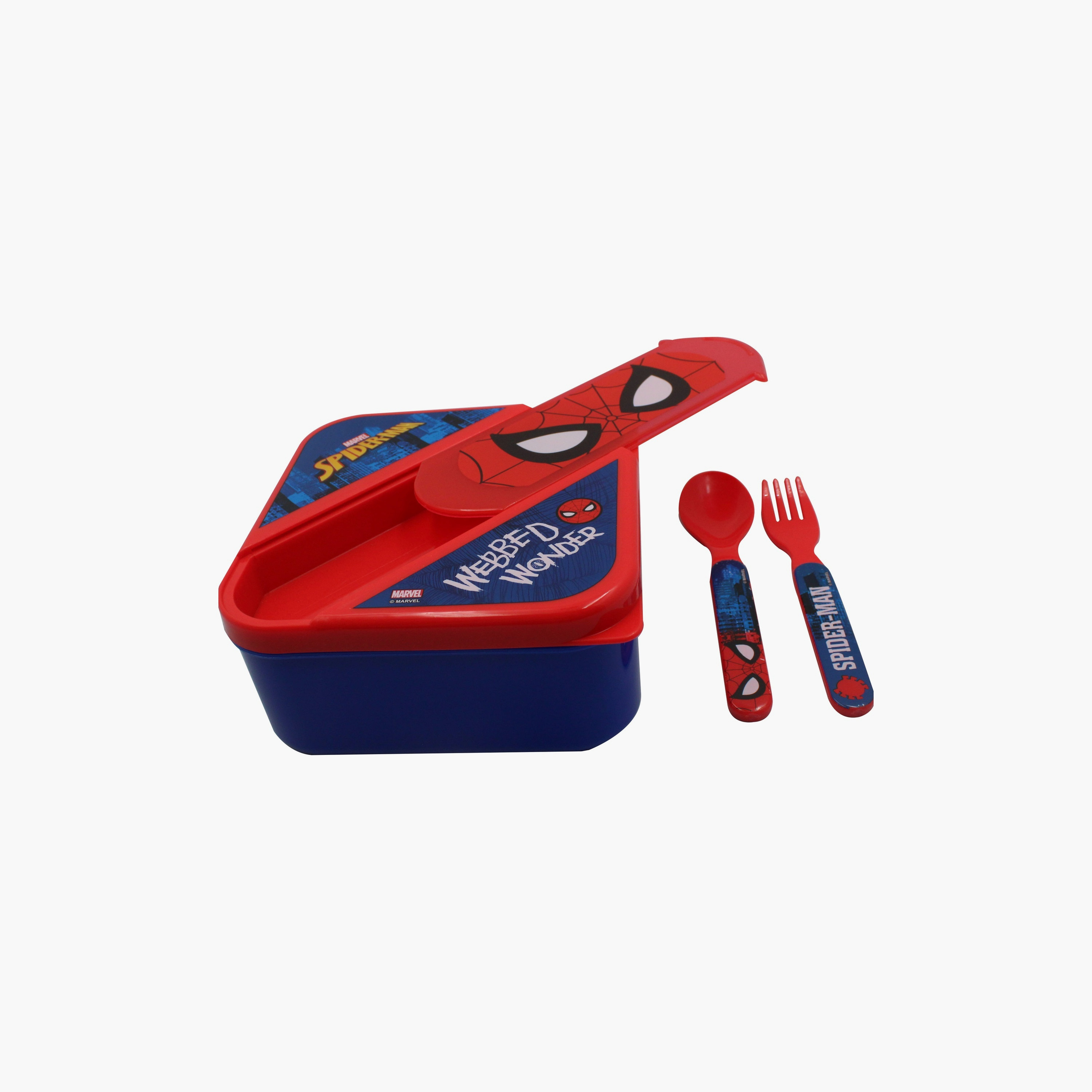 صندوق غداء مطبوع عليه مارفل سبايدرمان مع ملعقة وشوكة - أزرق-school-lunchessentials-lunchboxes-image-1