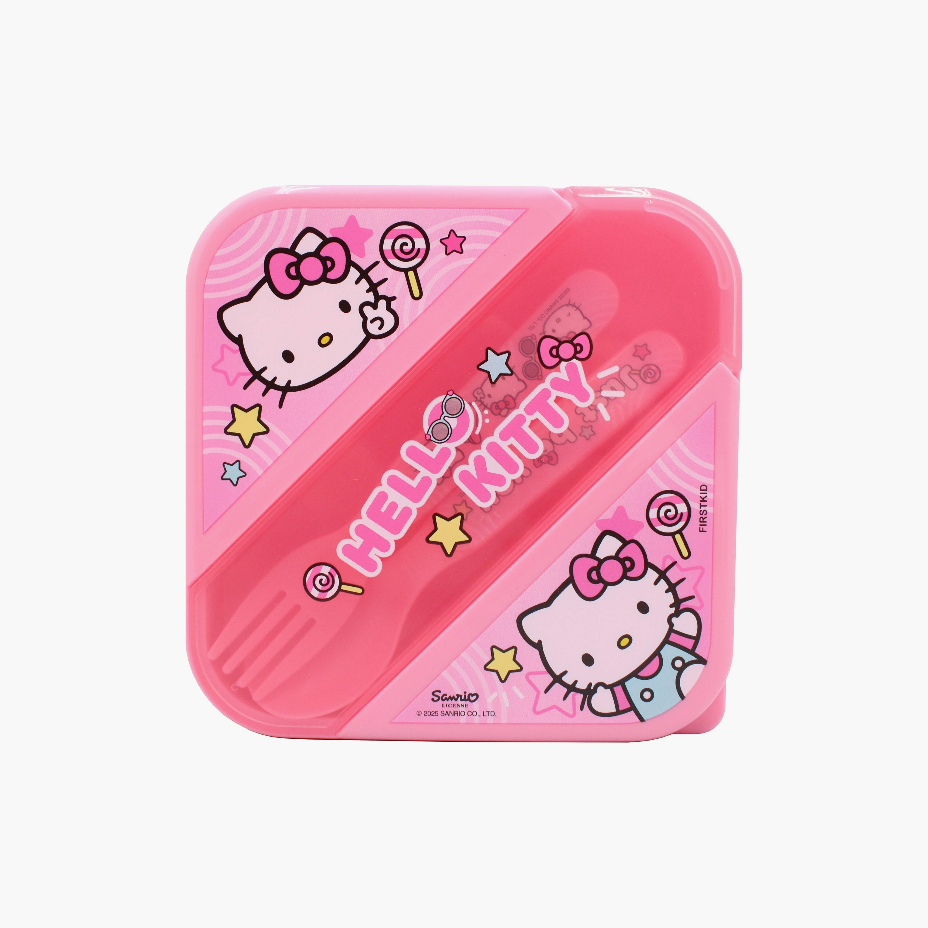 علبة غداء مطبوعة هالو كيتي مع ملعقة وشوكة - وردي.-school-lunchessentials-lunchboxes-image-1