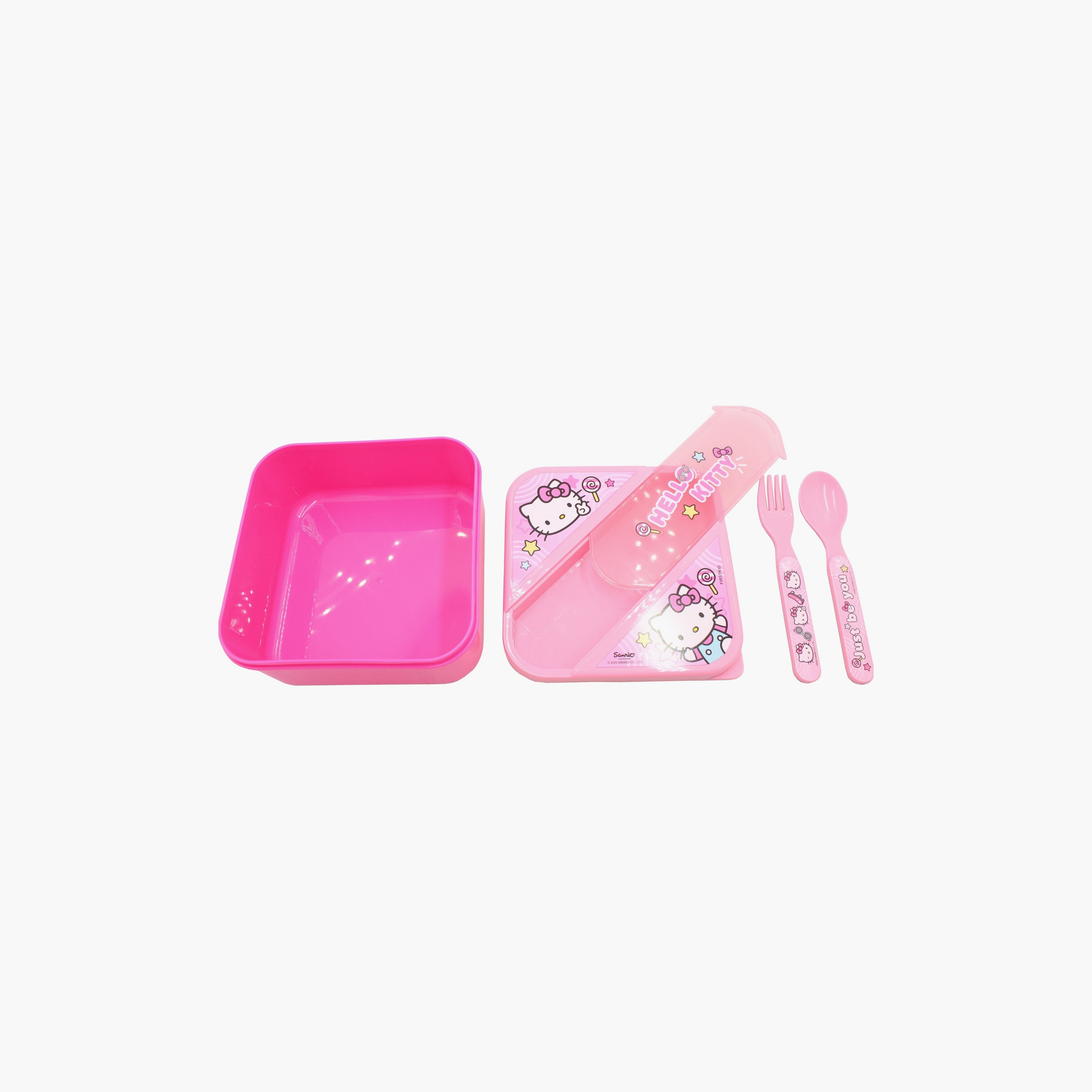علبة غداء مطبوعة هالو كيتي مع ملعقة وشوكة - وردي.-school-lunchessentials-lunchboxes-image-5