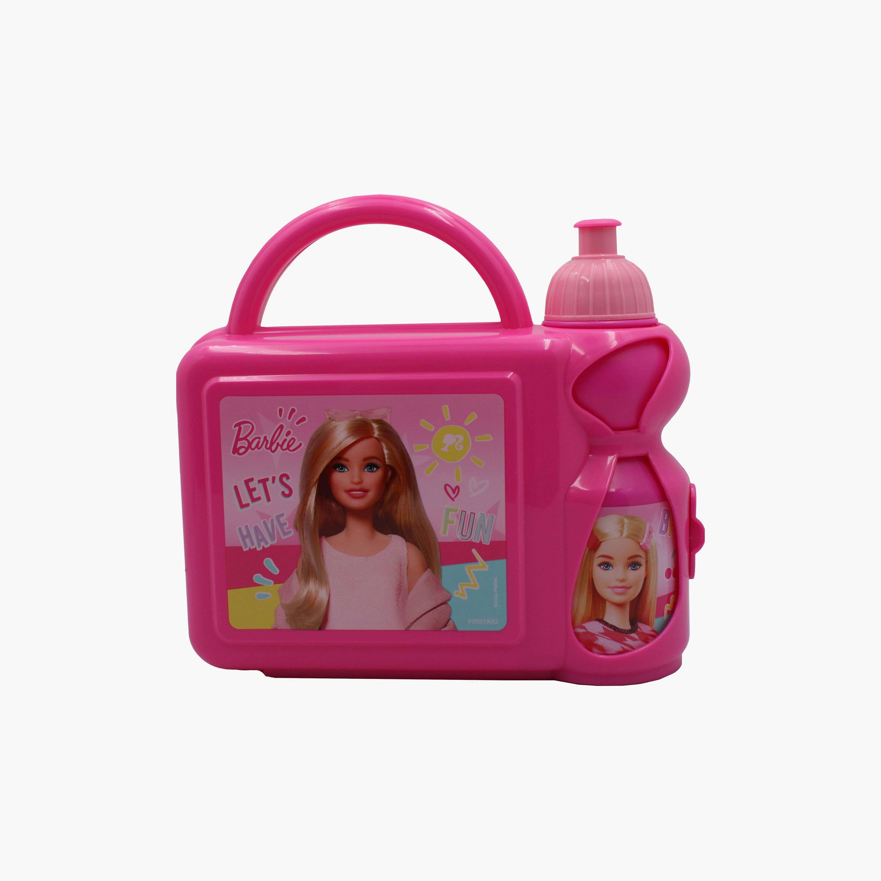 صندوق غداء مطبوع عليه باربي مع زجاجة ماء - وردي-school-lunchessentials-lunchboxes-image-1