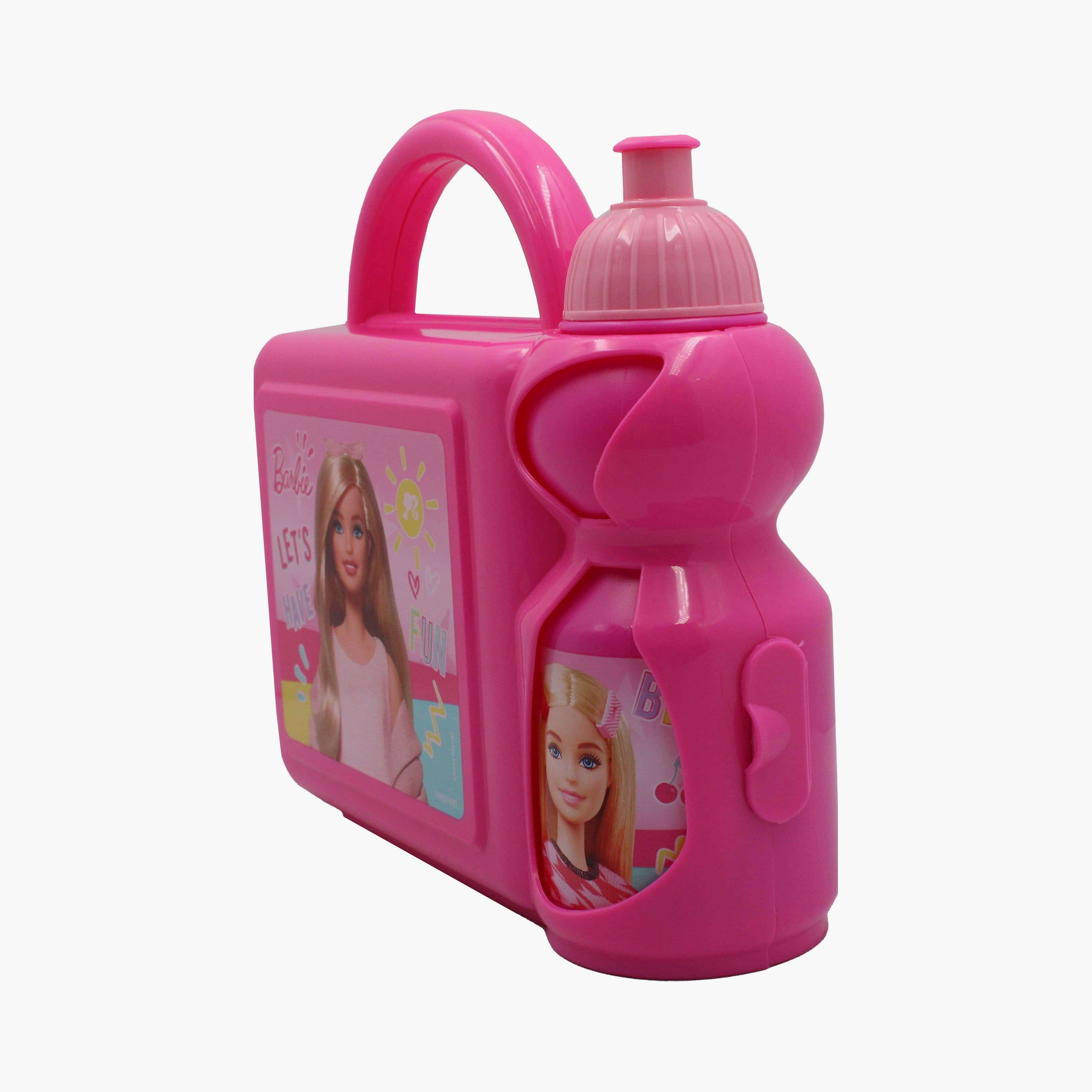 صندوق غداء مطبوع عليه باربي مع زجاجة ماء - وردي-school-lunchessentials-lunchboxes-image-2