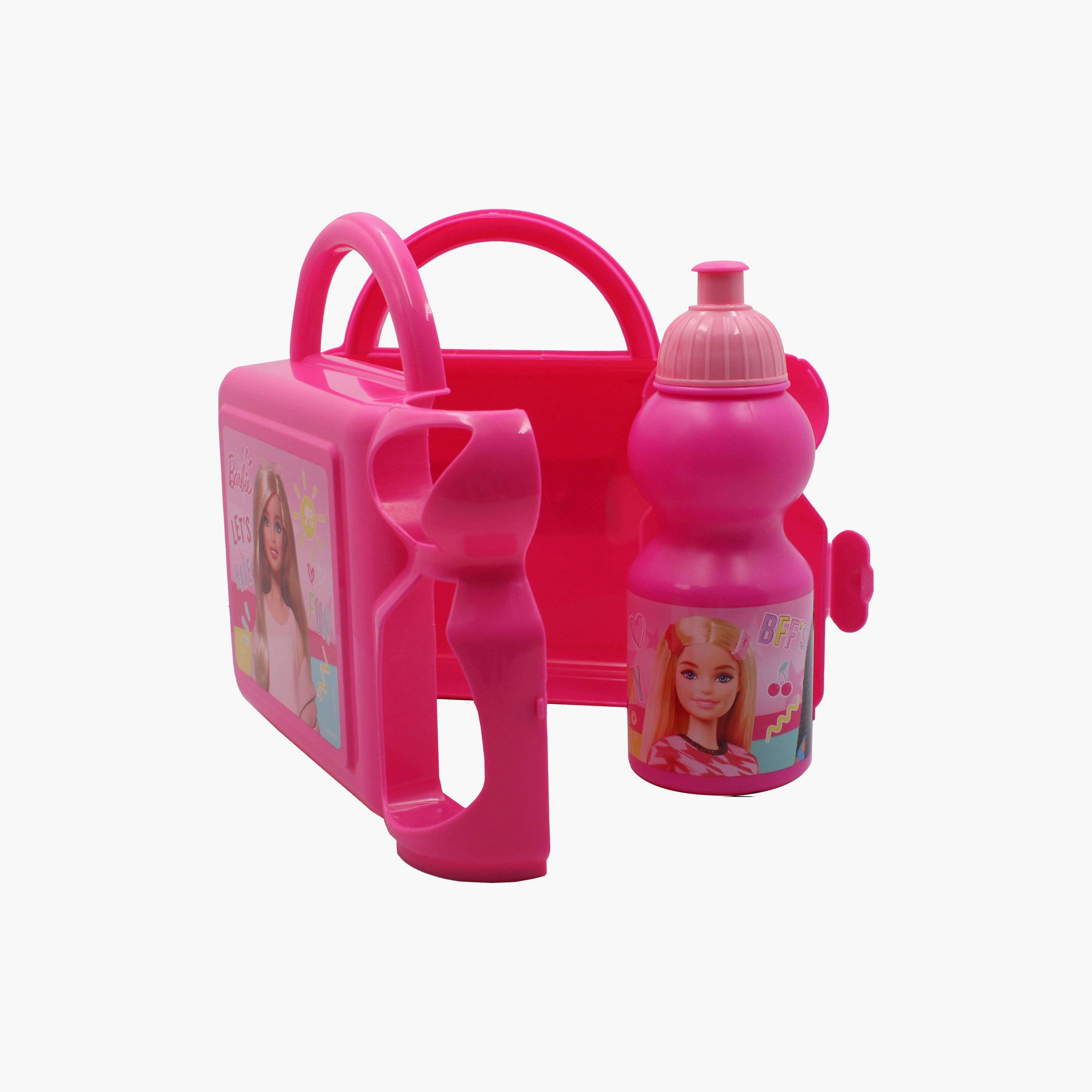 صندوق غداء مطبوع عليه باربي مع زجاجة ماء - وردي-school-lunchessentials-lunchboxes-image-3