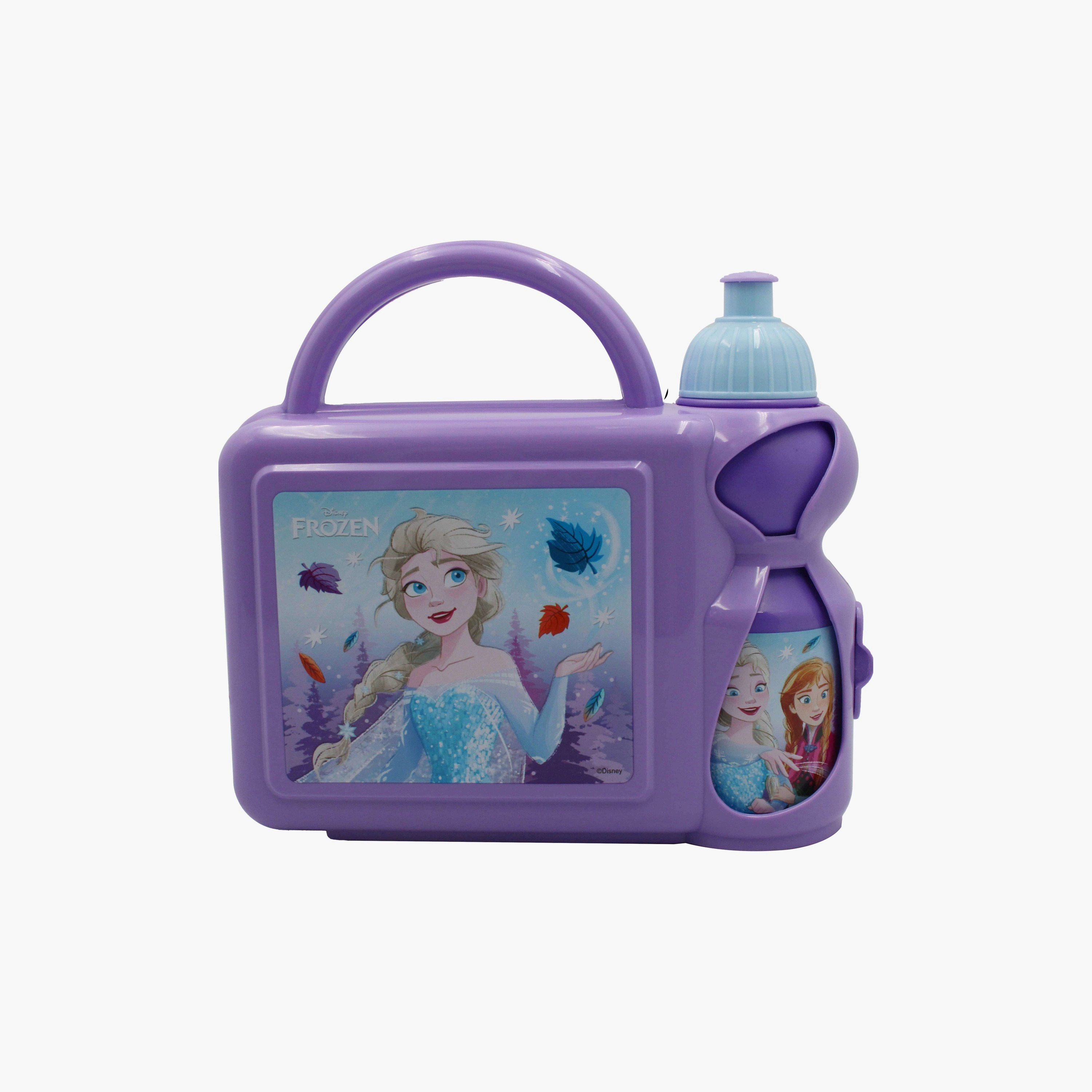 Disney Frozen Printed Lunch Box with Water Bottle - Purple-school-lunchessentials-lunchboxes-image-1