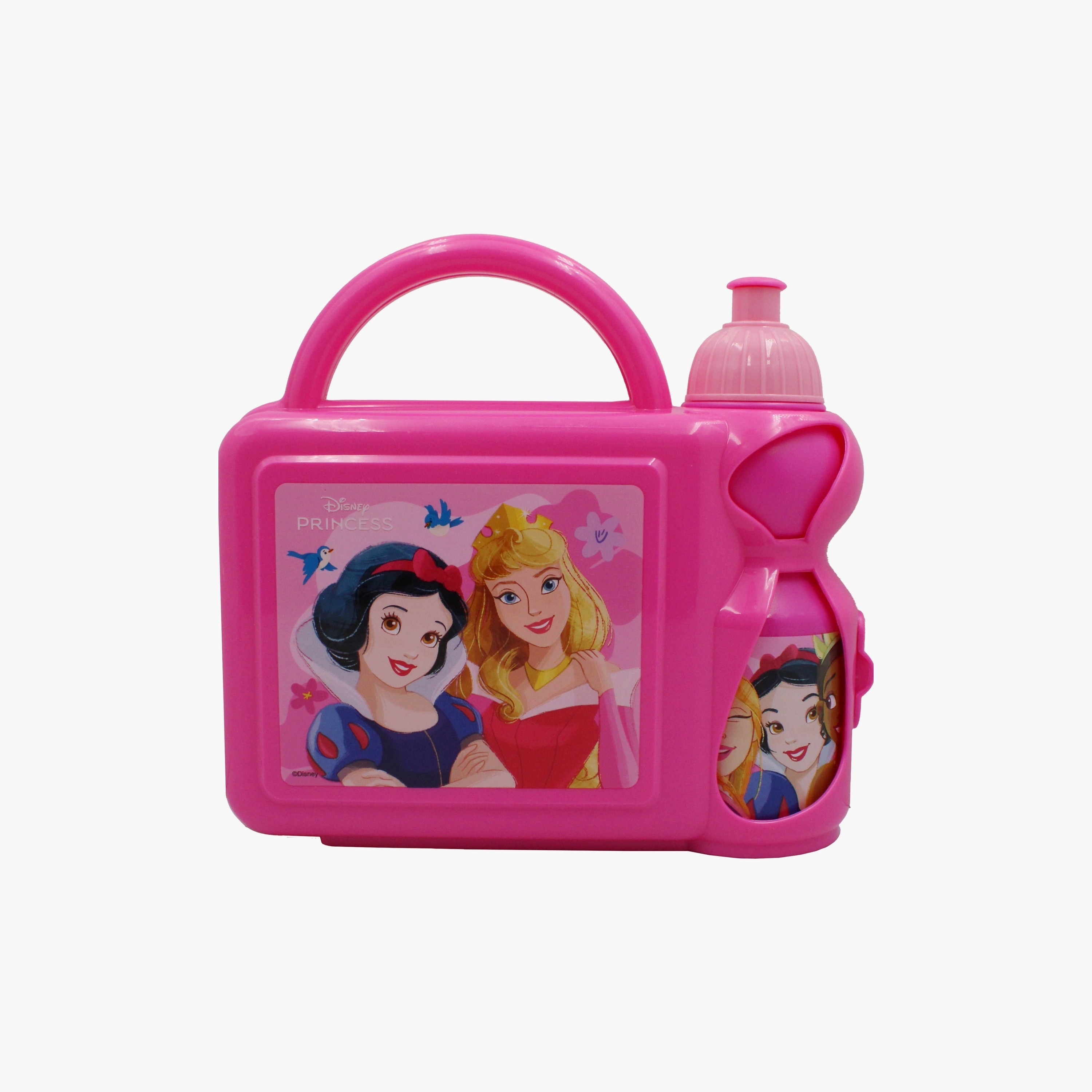 Disney Princess Printed Lunch Box with Water Bottle - Pink-school-lunchessentials-lunchboxes-image-1