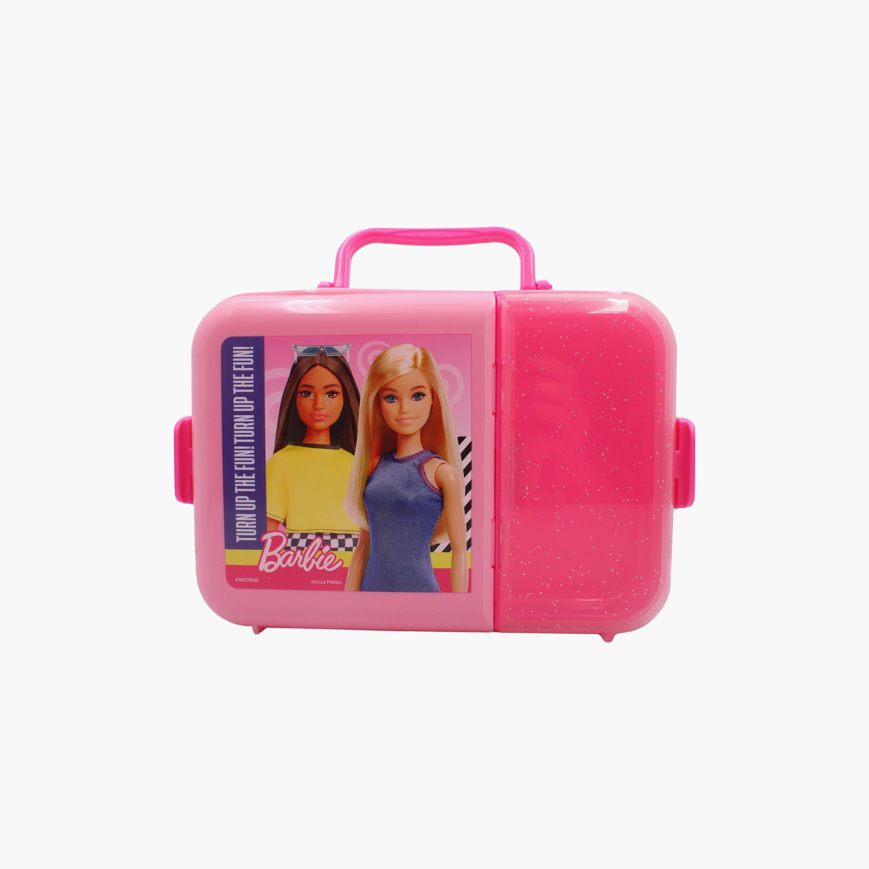 صندوق غداء مطبوع عليه باربي بقطعتين - وردي-school-lunchessentials-lunchboxes-image-2