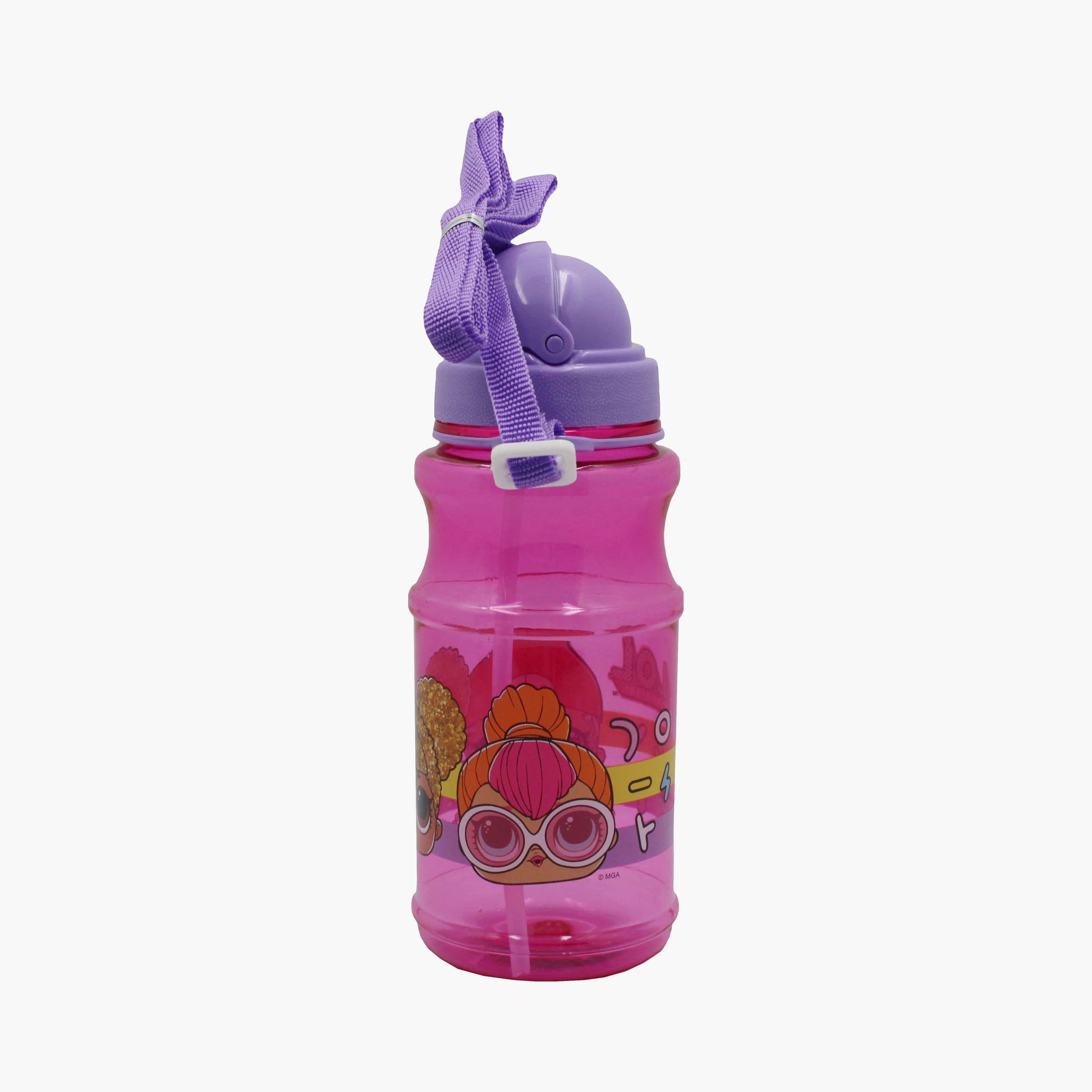 زجاجة ماء شفافة مطبوعة عليها لول سربرايز - وردي-school-waterbottles-image-2