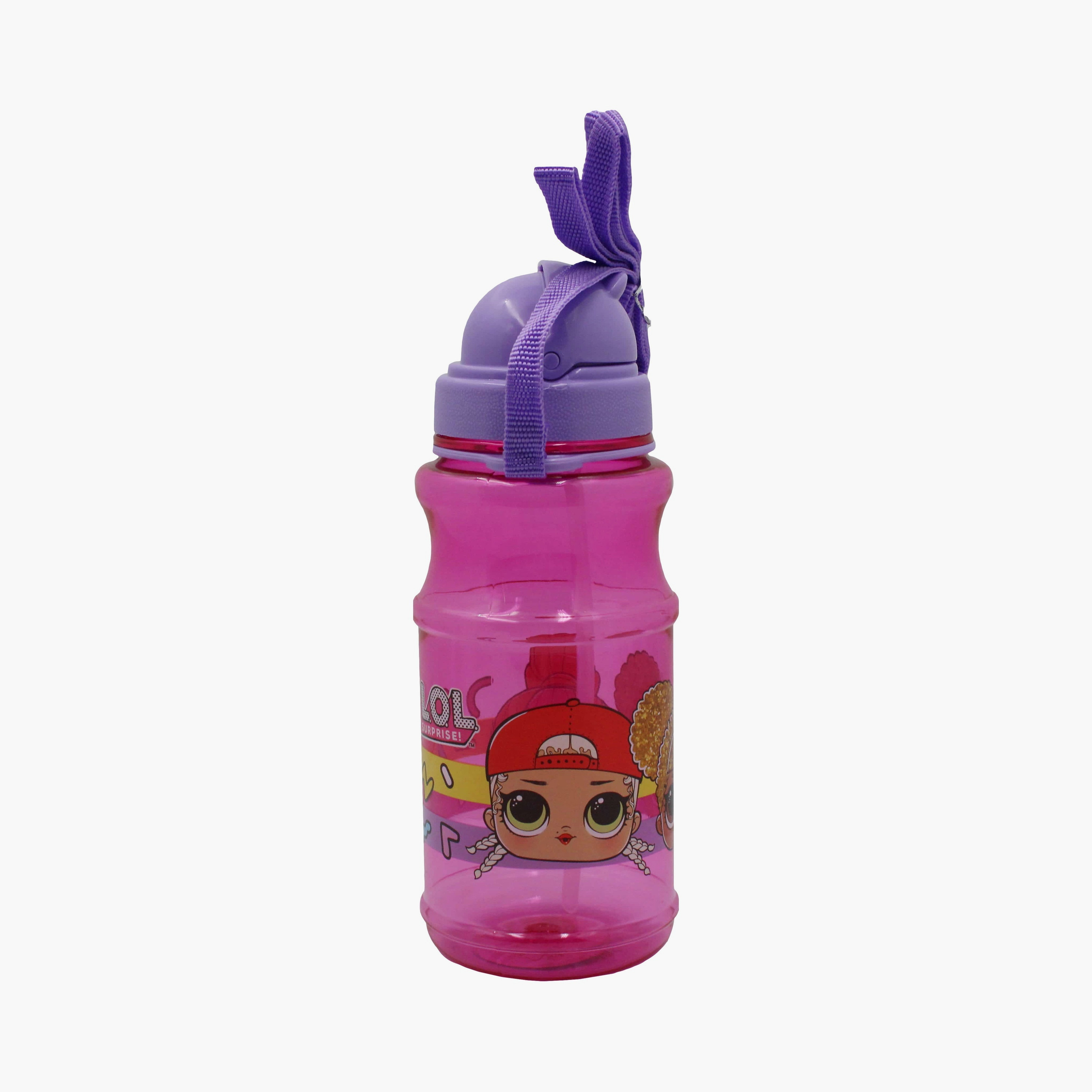 زجاجة ماء شفافة مطبوعة عليها لول سربرايز - وردي-school-waterbottles-image-3