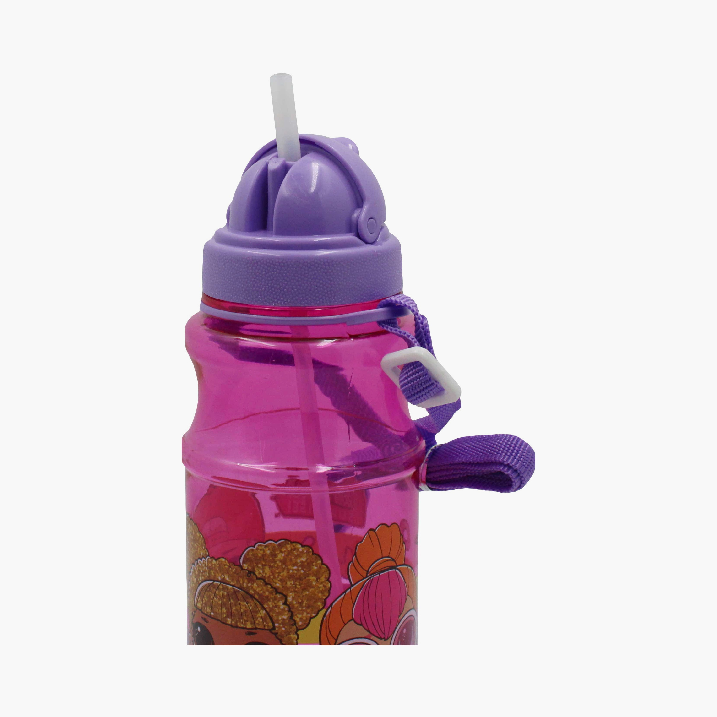 زجاجة ماء شفافة مطبوعة عليها لول سربرايز - وردي-school-waterbottles-image-4