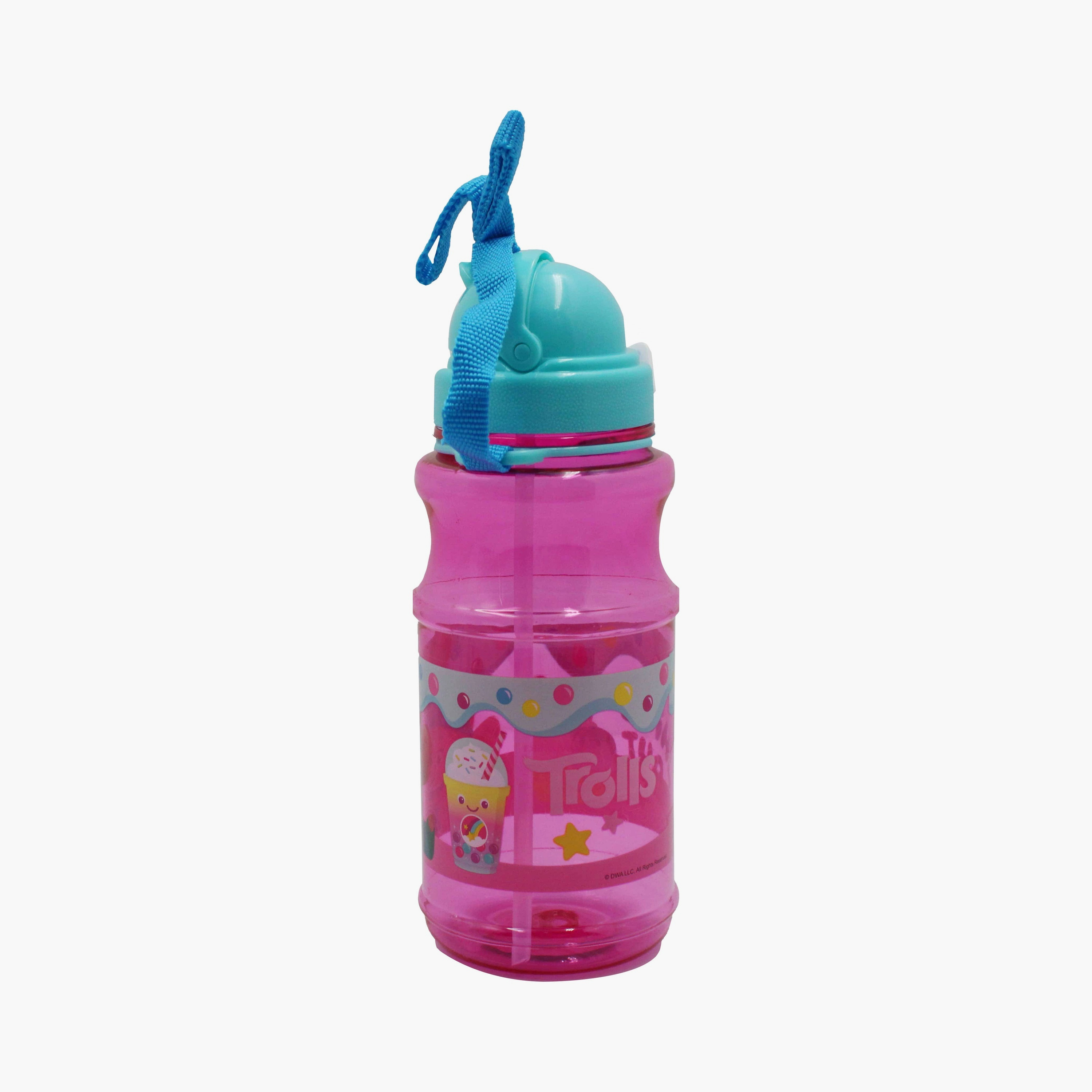 زجاجة ماء شفافة مطبوعة عليها ترولز - وردي-school-waterbottles-image-2