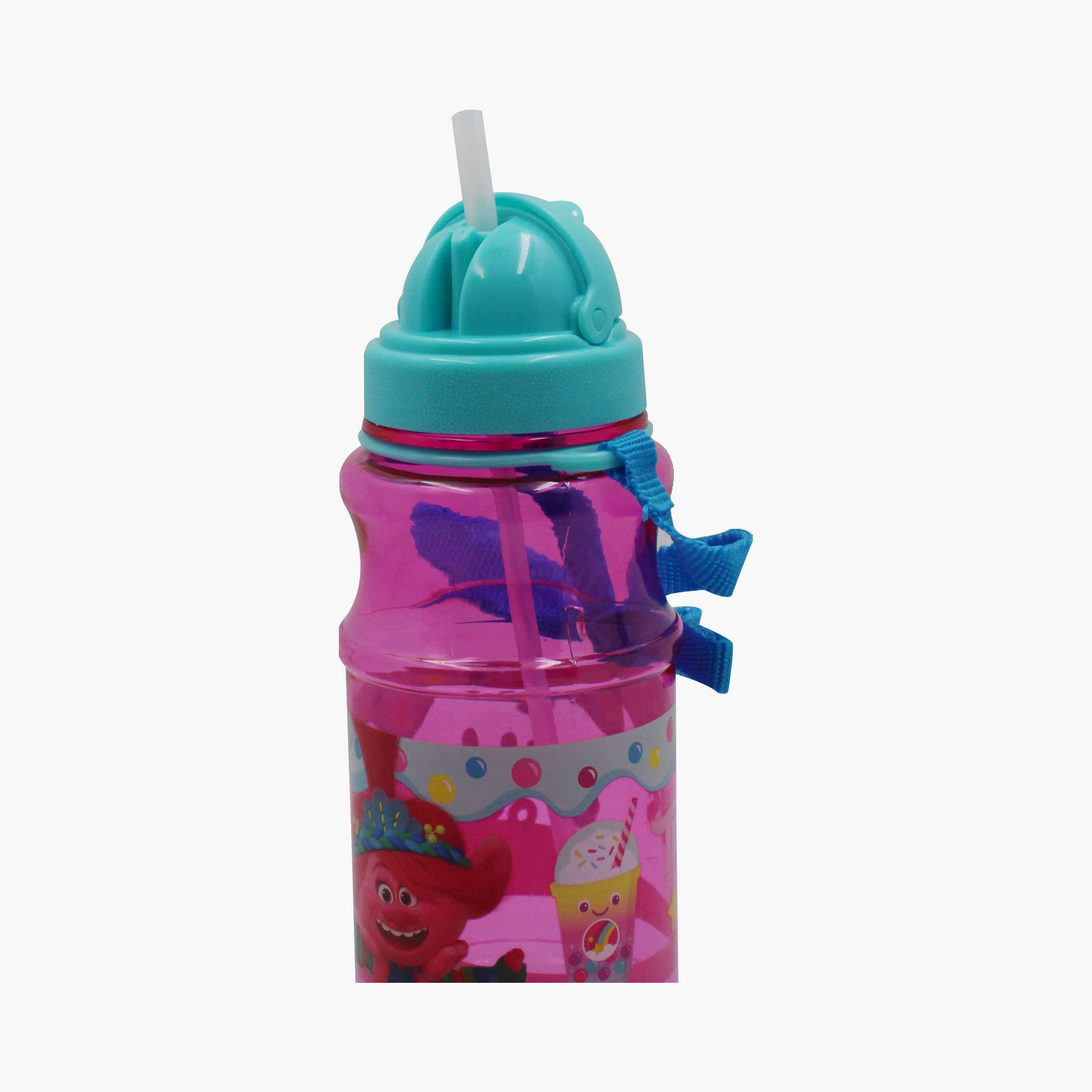 زجاجة ماء شفافة مطبوعة عليها ترولز - وردي-school-waterbottles-image-3