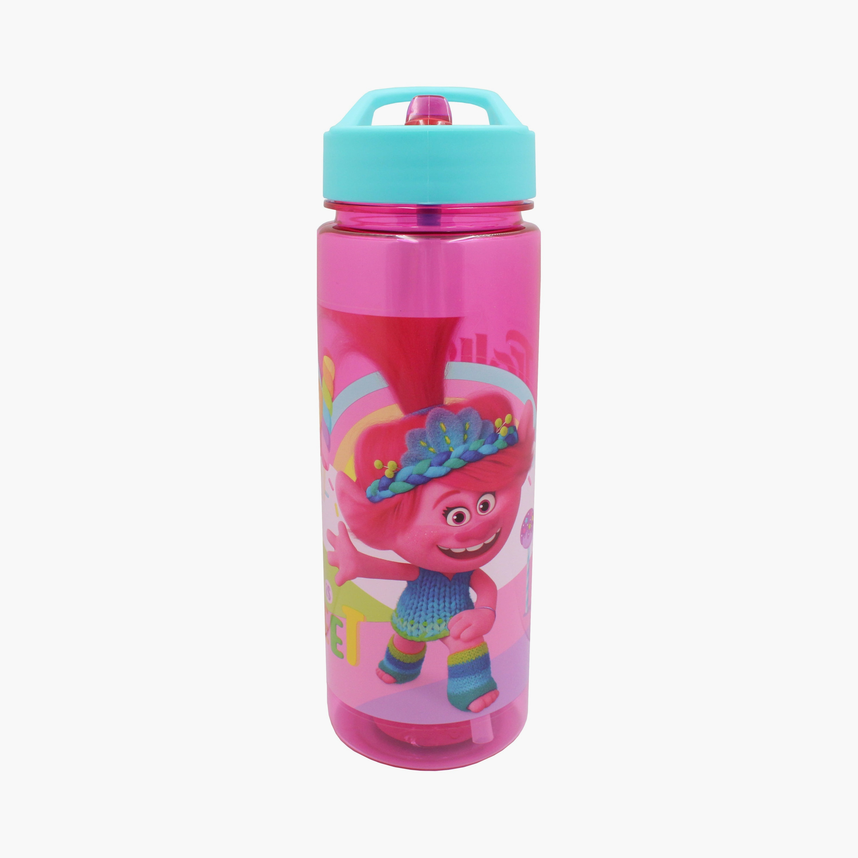 زجاجة ماء مطبوعة عليها ترولز - 650 مل - وردي-school-waterbottles-image-1