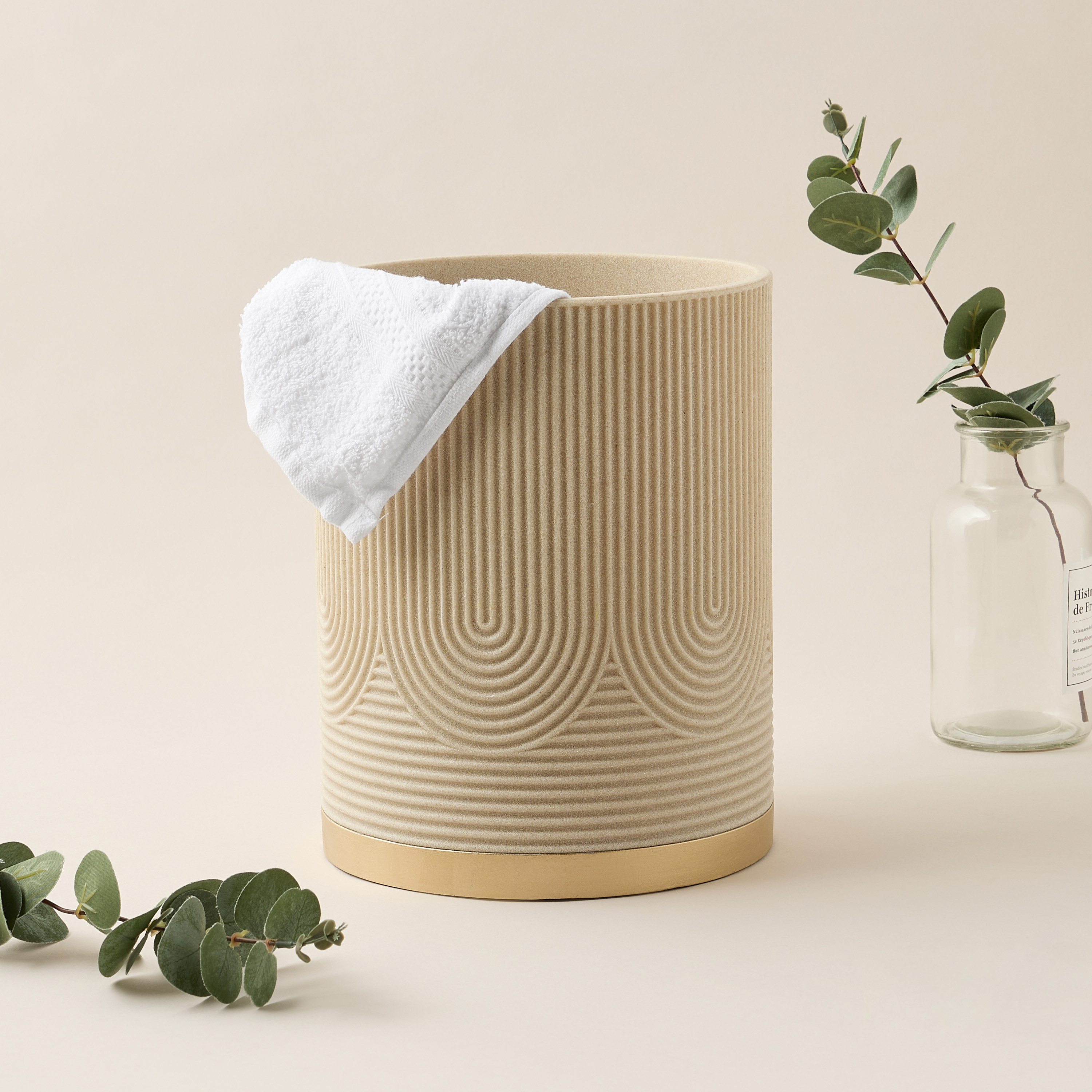 Swirl Textured Polyresin Waste Bin-household-bathandlaundry-wastebinsandaccessories-image-1