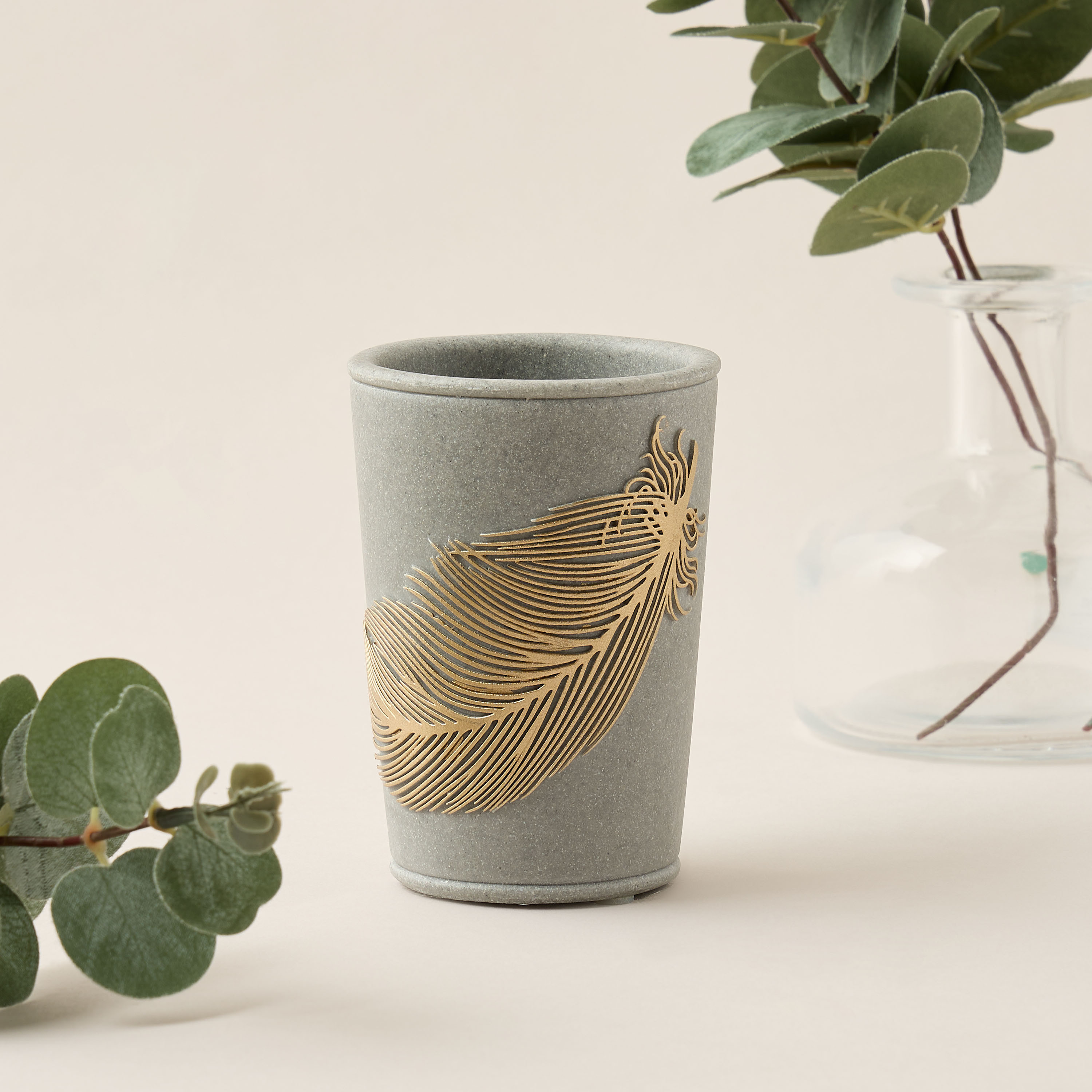 Feather Design Polyresin Tumbler-household-bathandlaundry-bathaccessories-toothbrushholdersandtumblers-image-1