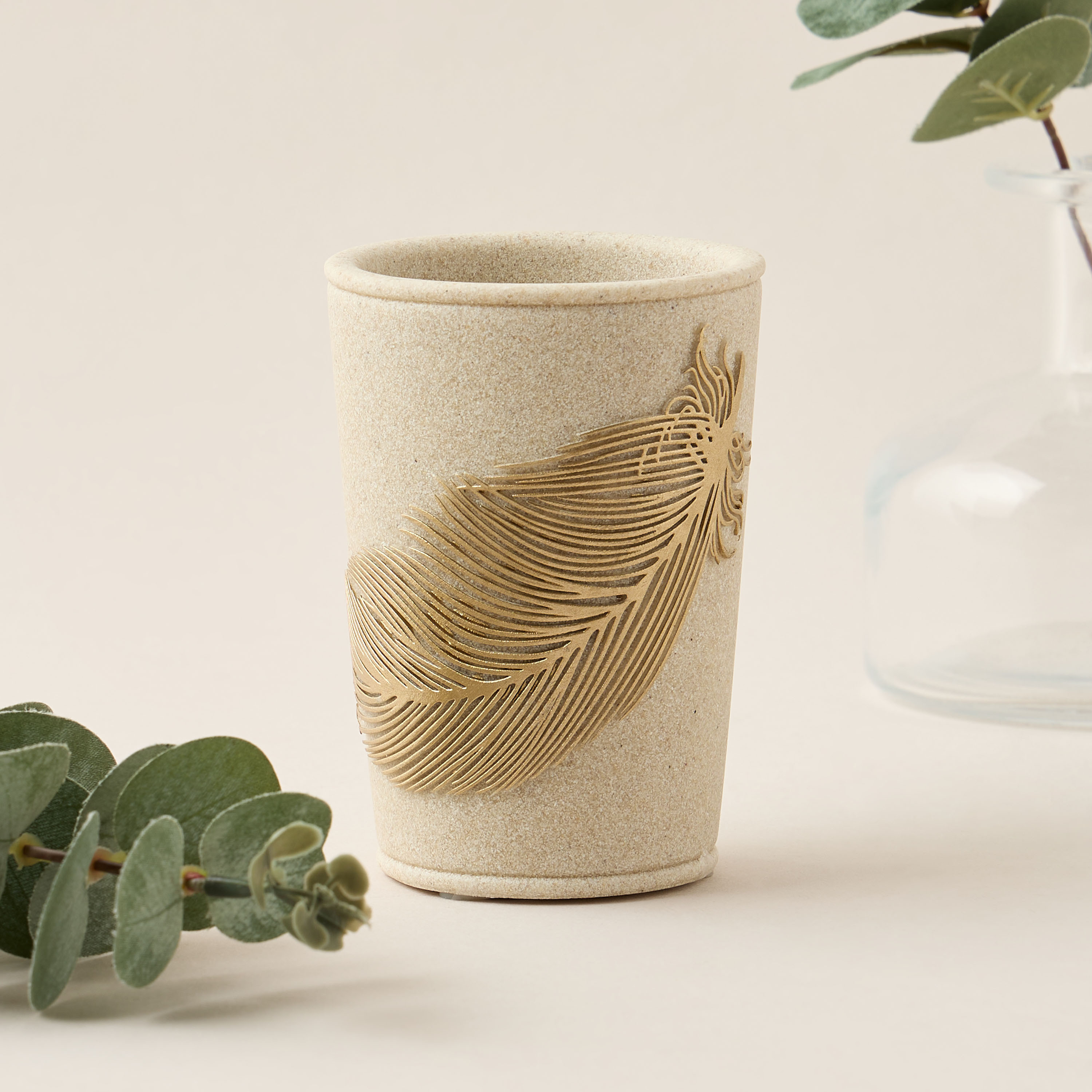 Feather Embossed Polyresin Tumbler-household-bathandlaundry-bathaccessories-toothbrushholdersandtumblers-image-1