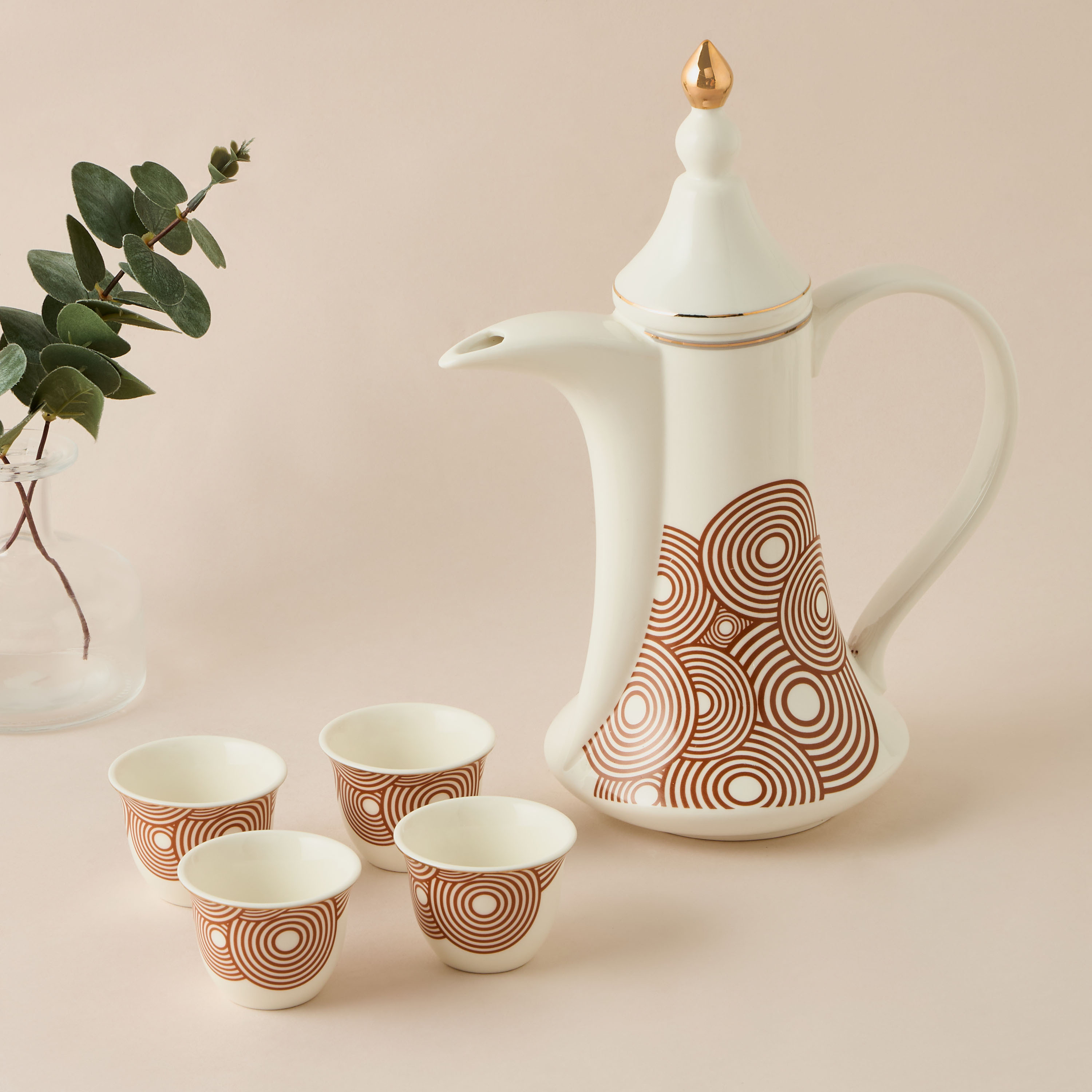 Geometric Print Bone China 4-Piece Kahwa Cup Set with Teapot-household-dining-teaandcoffee-teaandcoffeesets-image-1