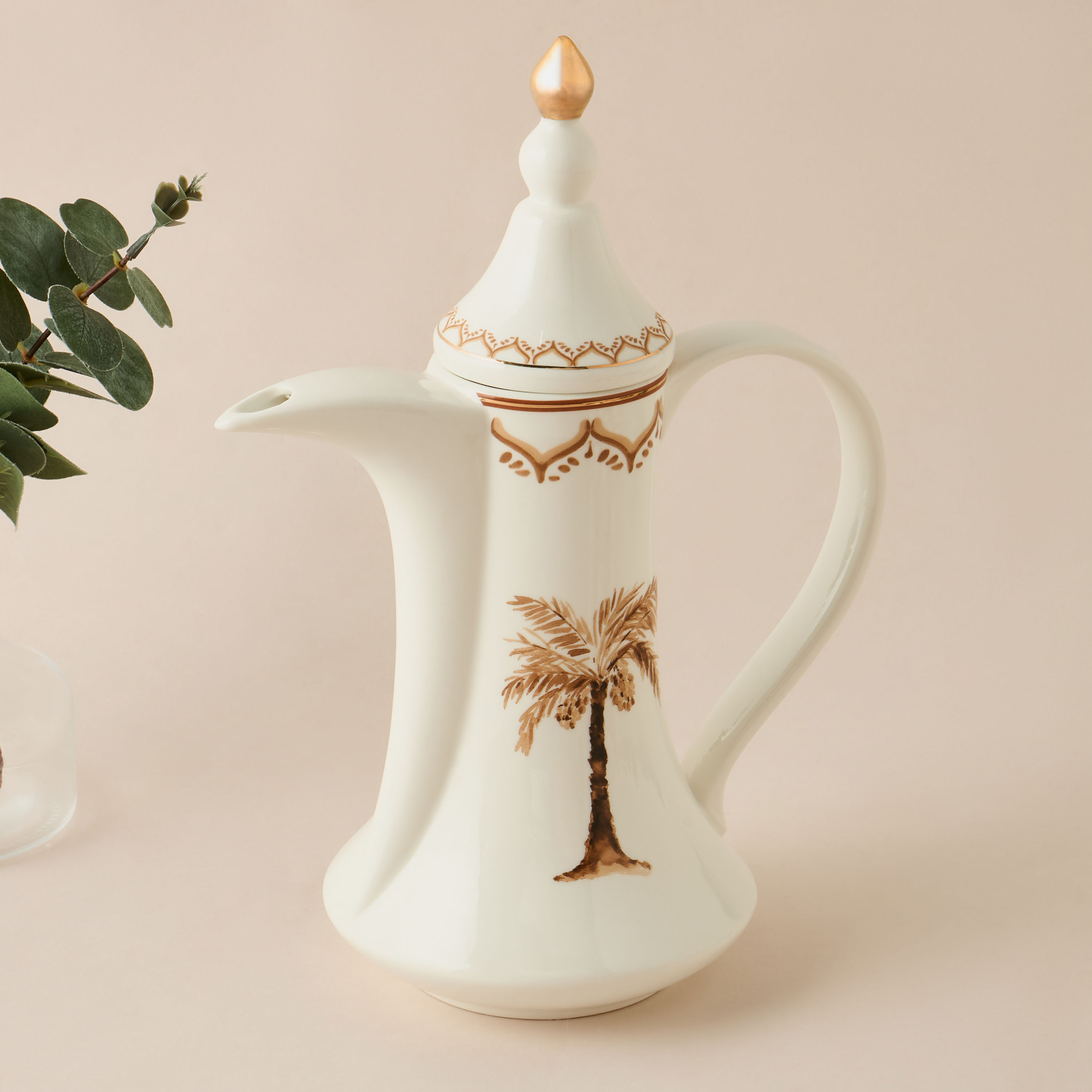 Palm Tree Print Bone China 4-Piece Kahwa Cup Set with Teapot-household-dining-teaandcoffee-teaandcoffeesets-image-3