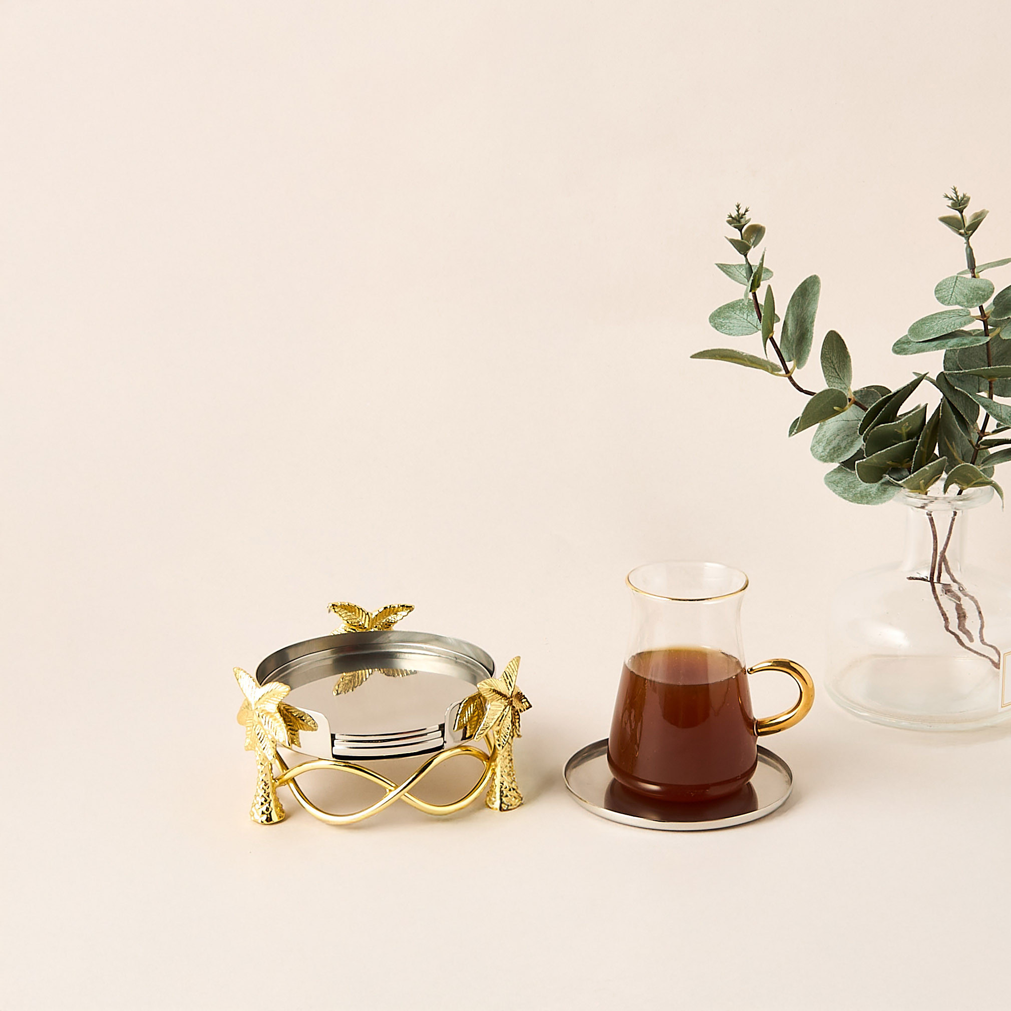 Nakhla 4-Piece Coaster Set with Decorative Stand-household-dining-teaandcoffee-teaandcoffeeaccessories-image-4
