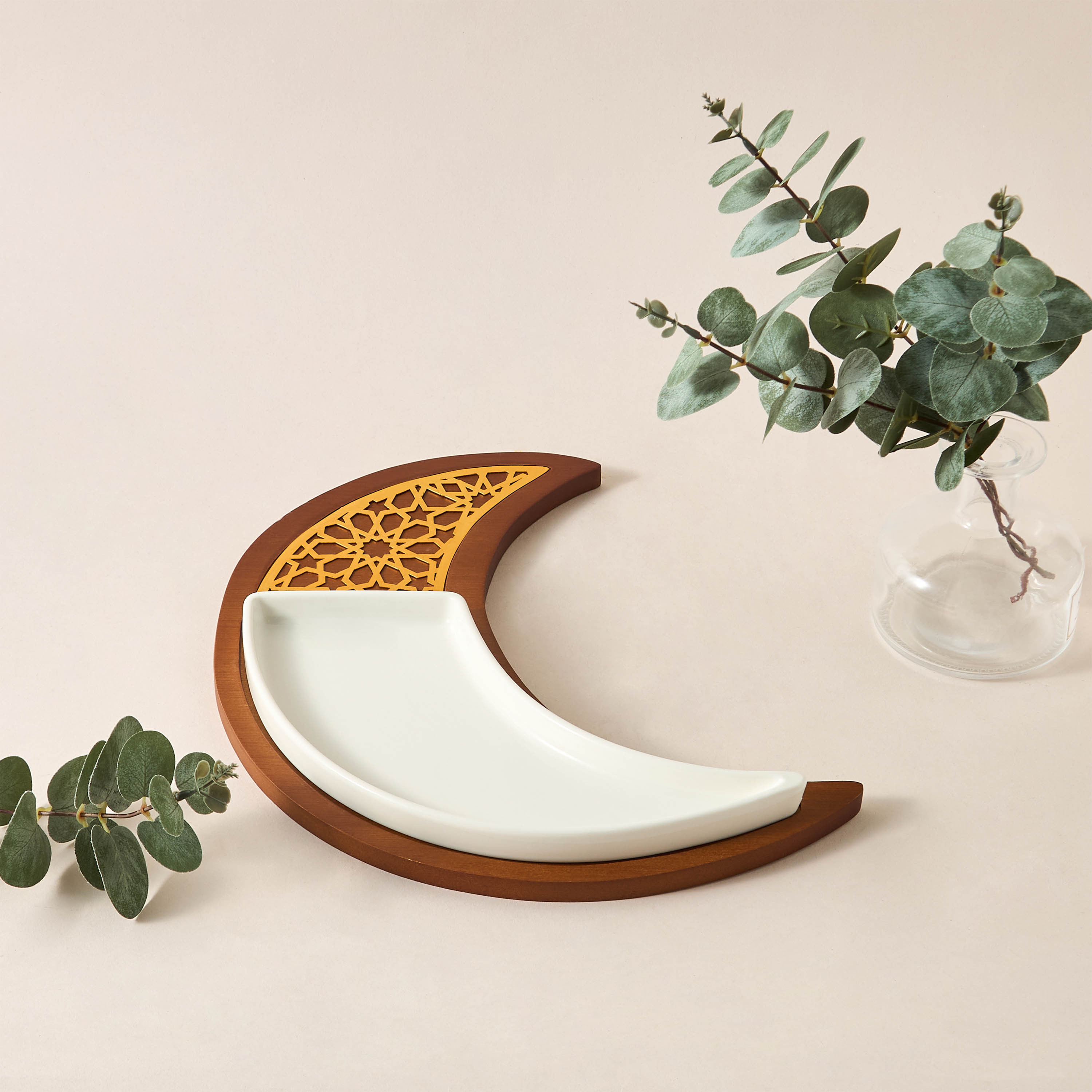 صحن تقديم هلالي مع قاعدة خشبية من سفرة-household-dining-serveware-servingplatters-image-1