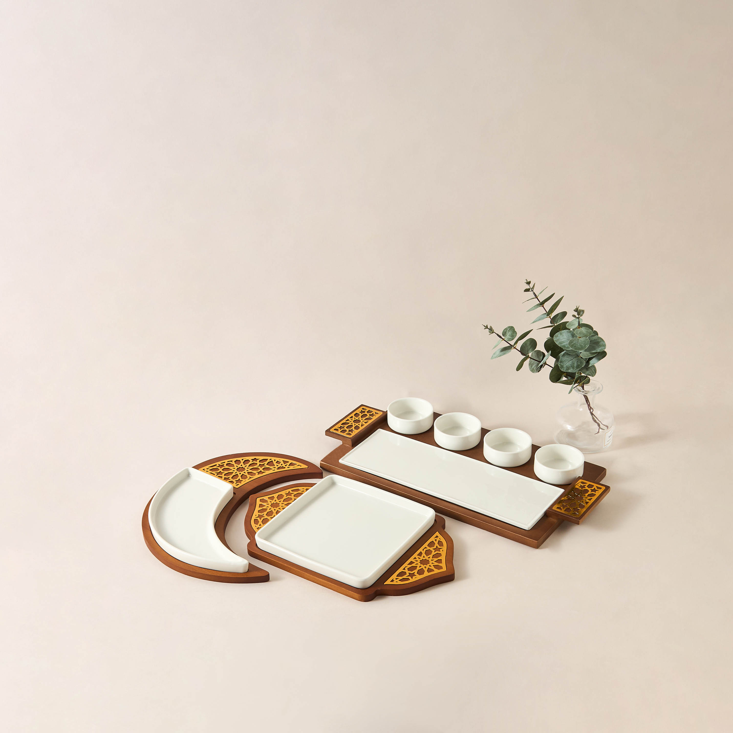 Sufrah Ceramic Serving Platter with Wooden Board-household-dining-serveware-servingplatters-image-1