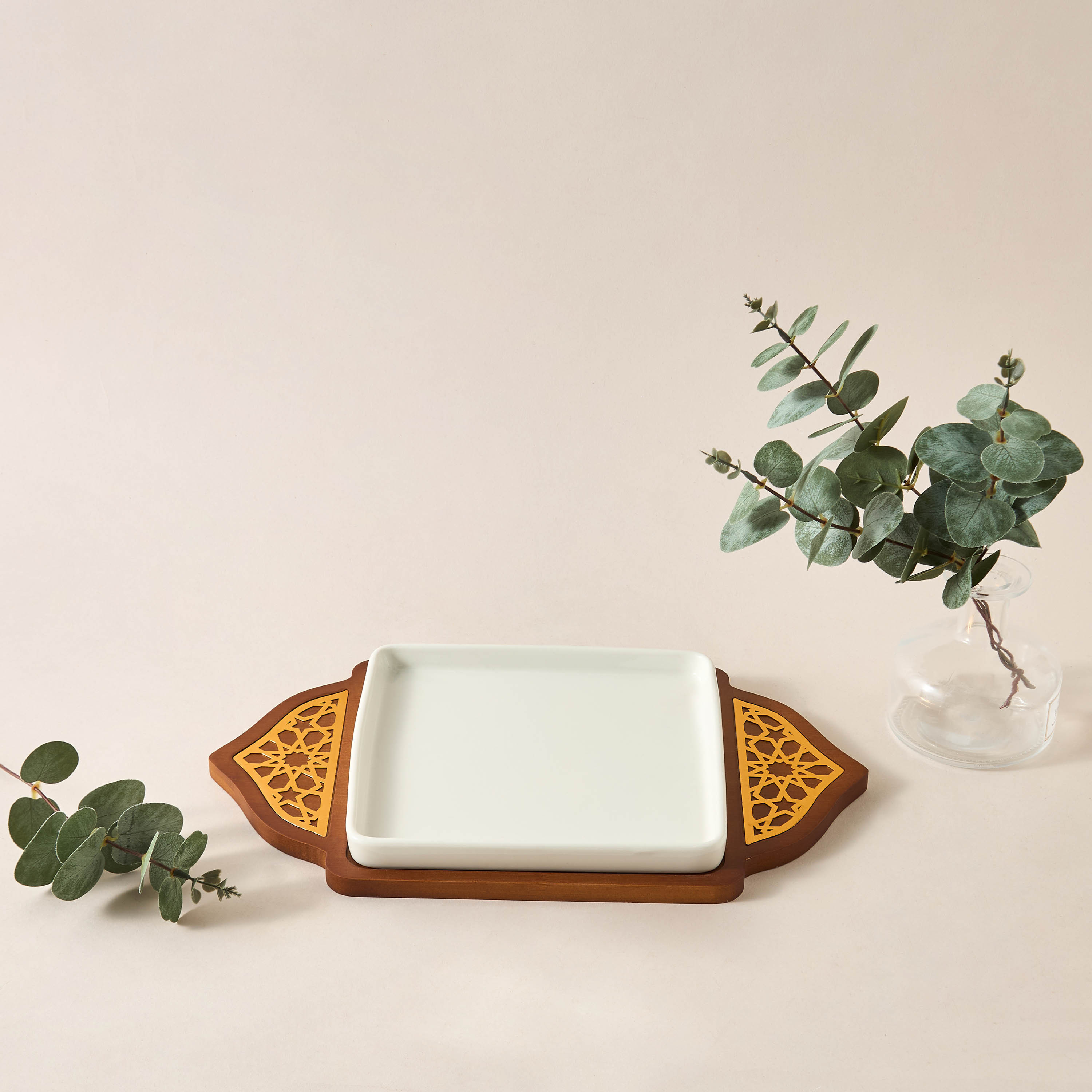 Sufrah Ceramic Serving Platter with Wooden Board-household-dining-serveware-servingplatters-image-2