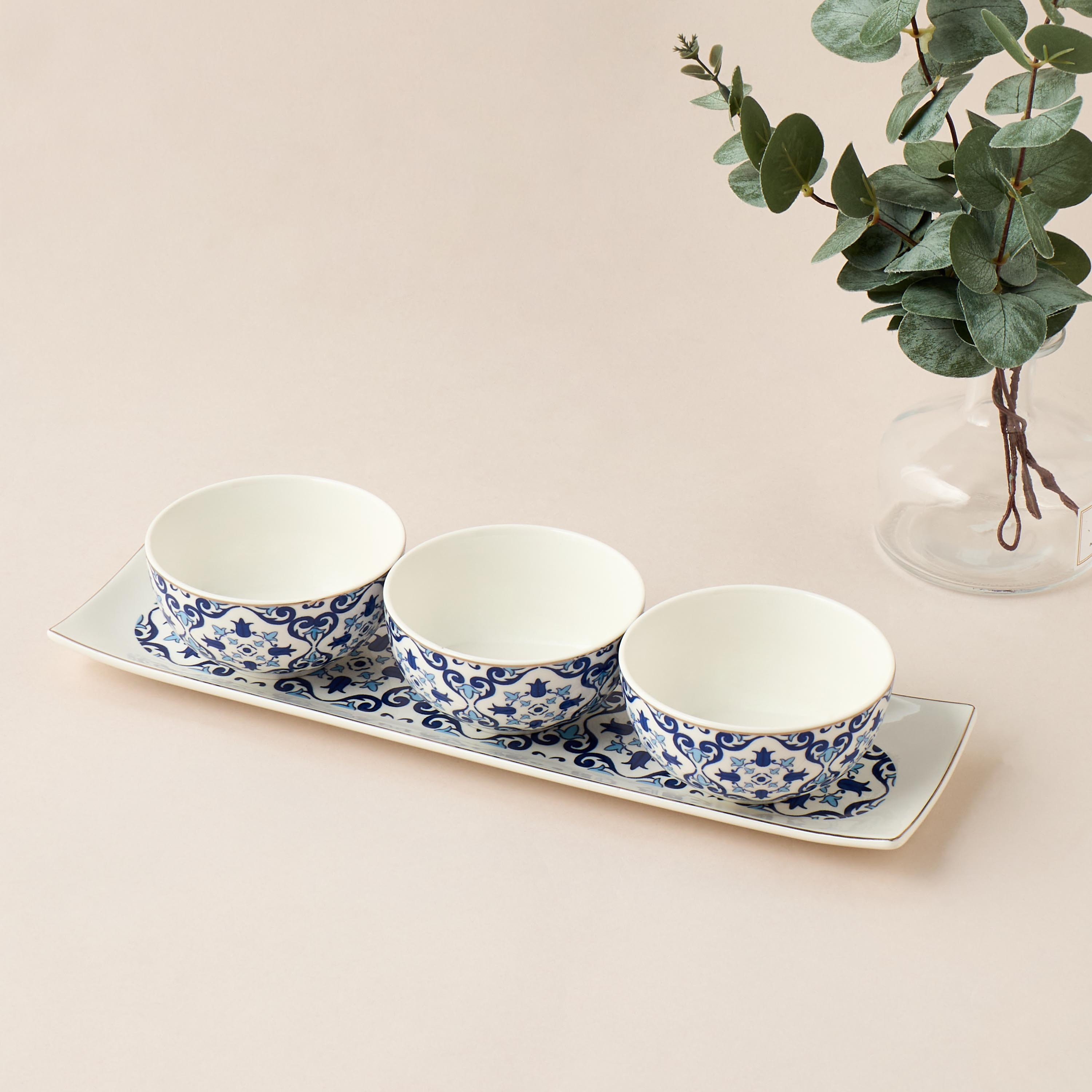 Printed 4-Piece Bone China Serving Bowl and Tray Set-household-dining-serveware-servingtrays-image-1