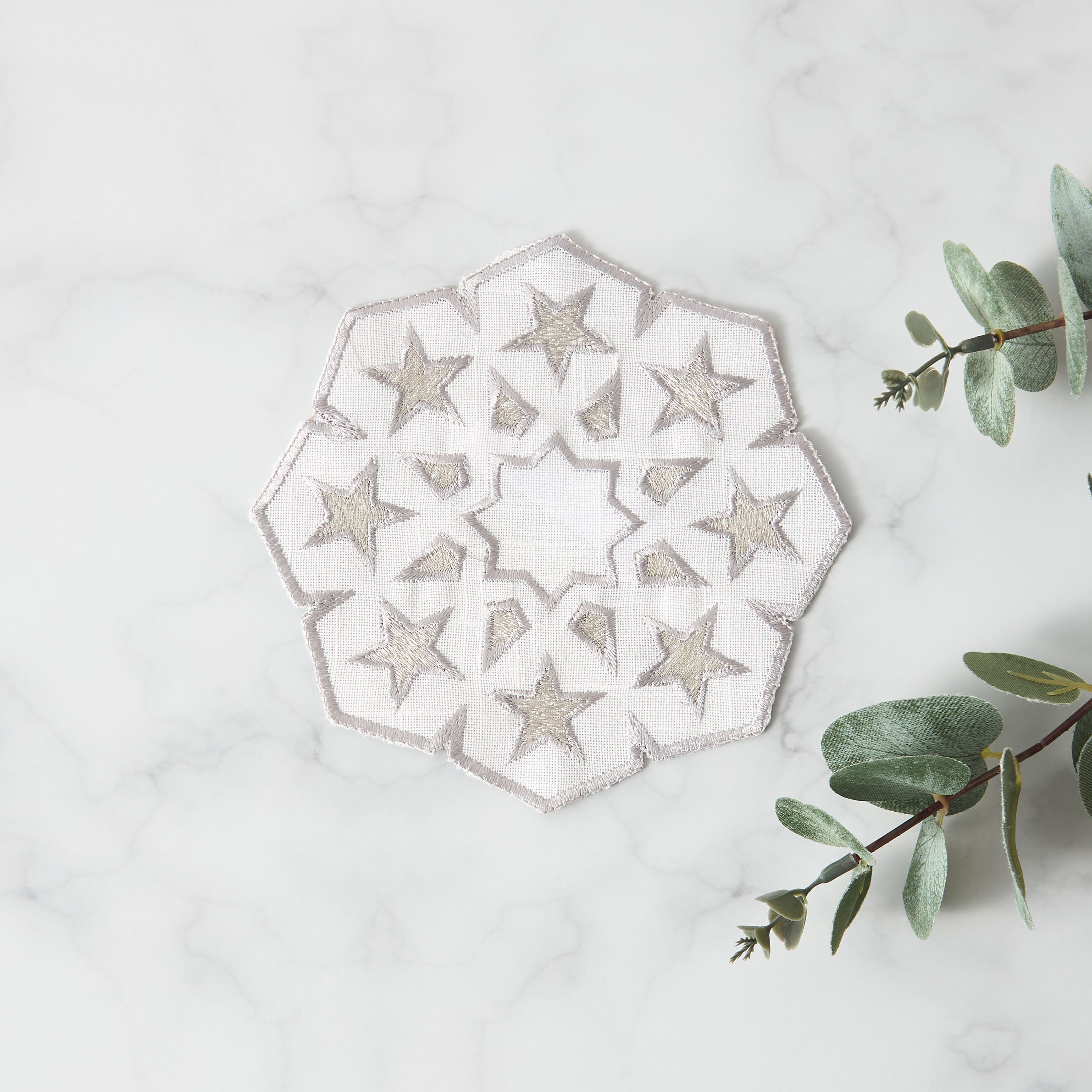 Noor 4-Piece Embroidered Coaster Set - 12 cms-household-dining-tablelinen-napkinsandaccessories-image-2