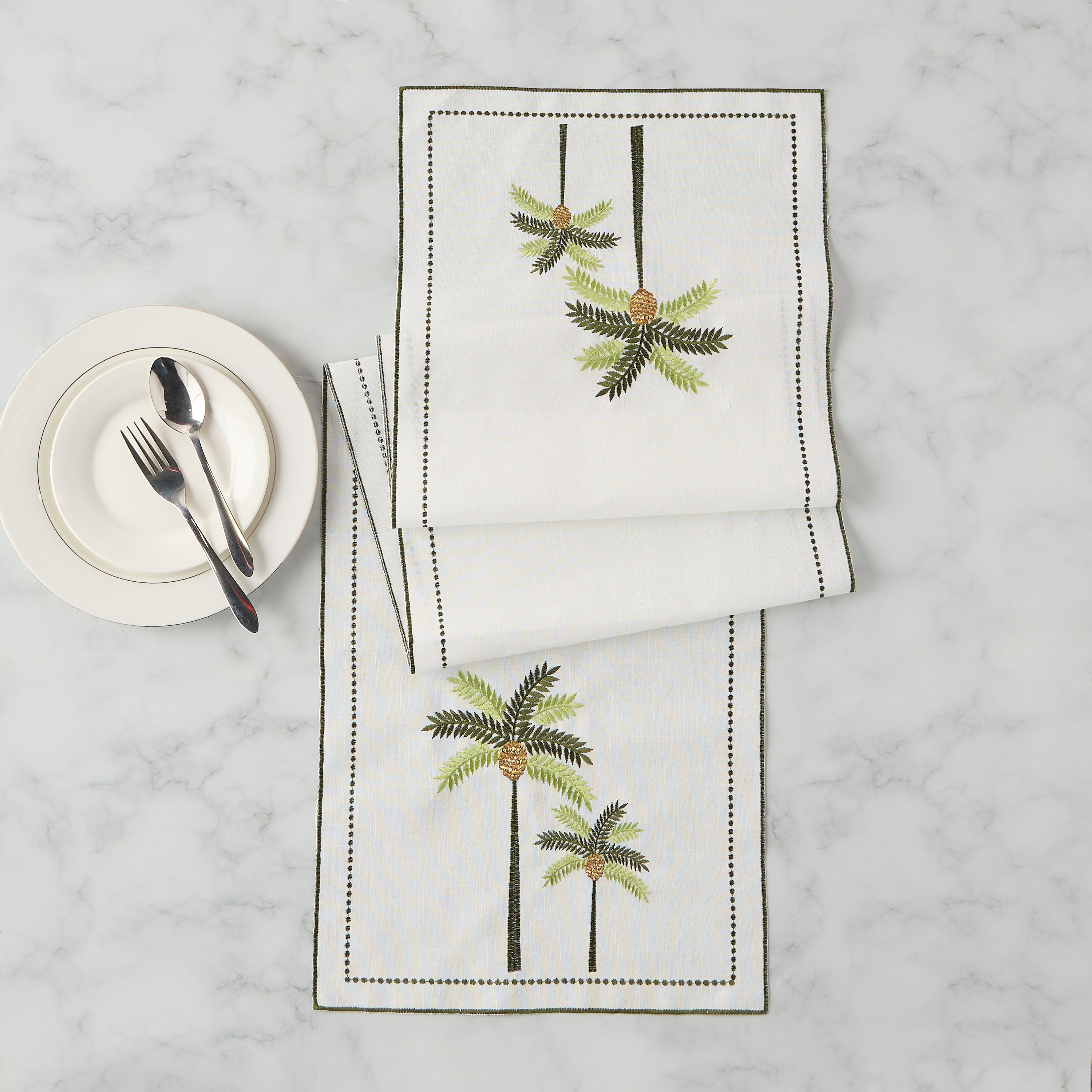 Palm Tree Embroidered Runner - 180x33 cms-household-dining-tablelinen-runnersandtablecovers-image-1