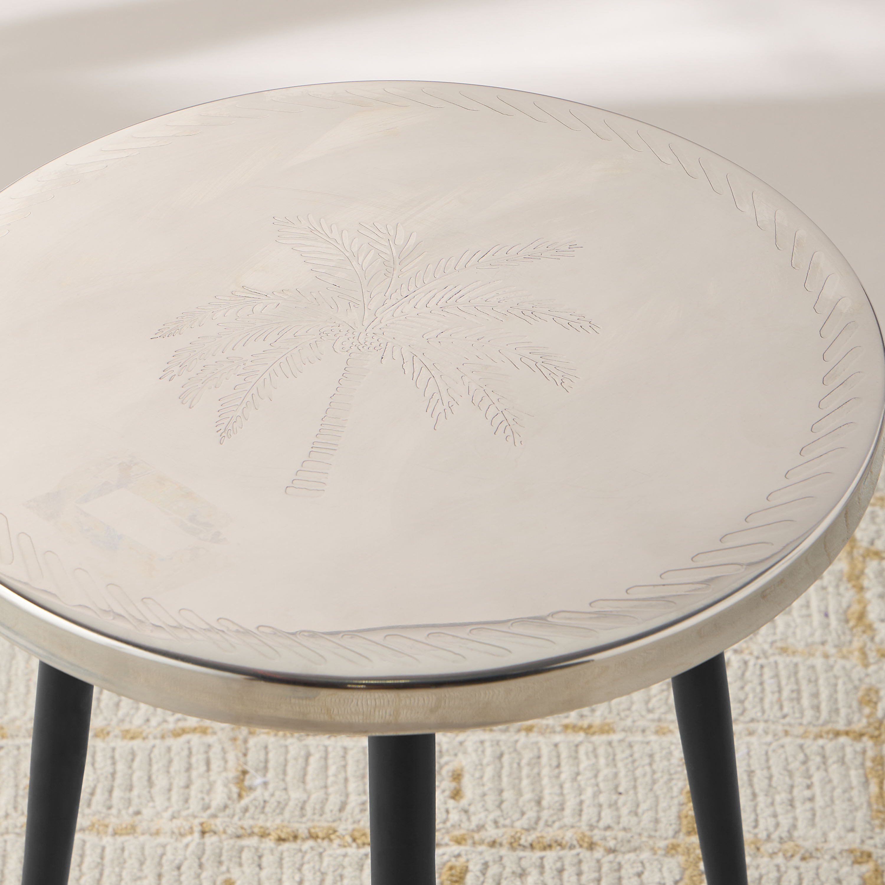 Palm Tree Textured Metal Top Side Table - 40x52 cms-furniture-livingroom-sideandendtables-image-3