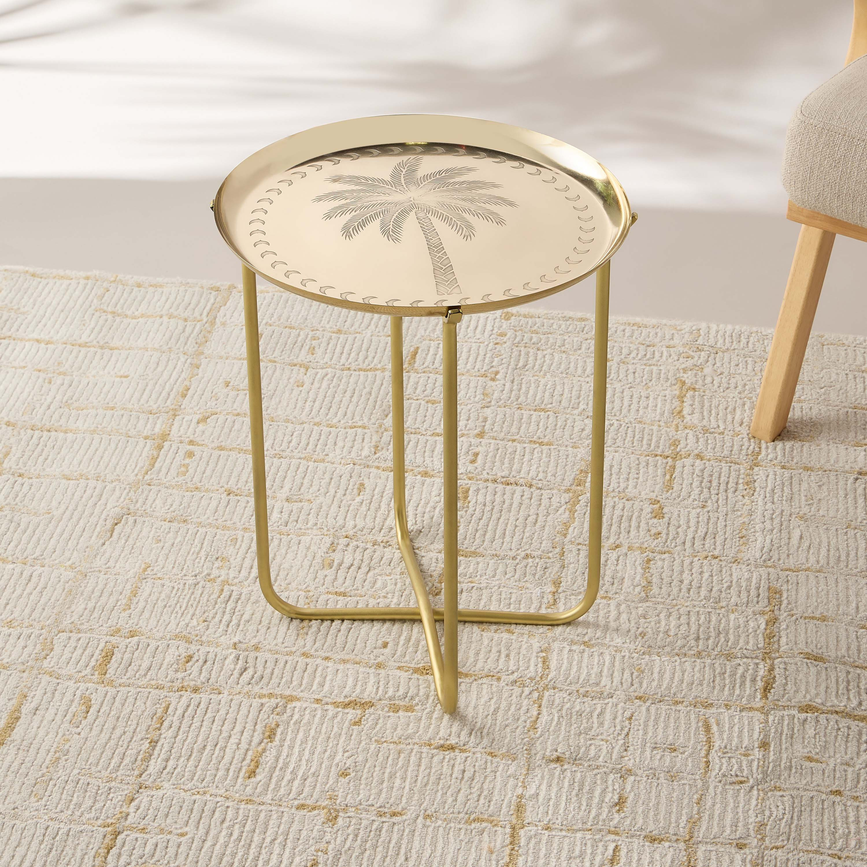 Palm Tree Textured Metal Top Side Table - 38x48 cms-furniture-livingroom-sideandendtables-image-1
