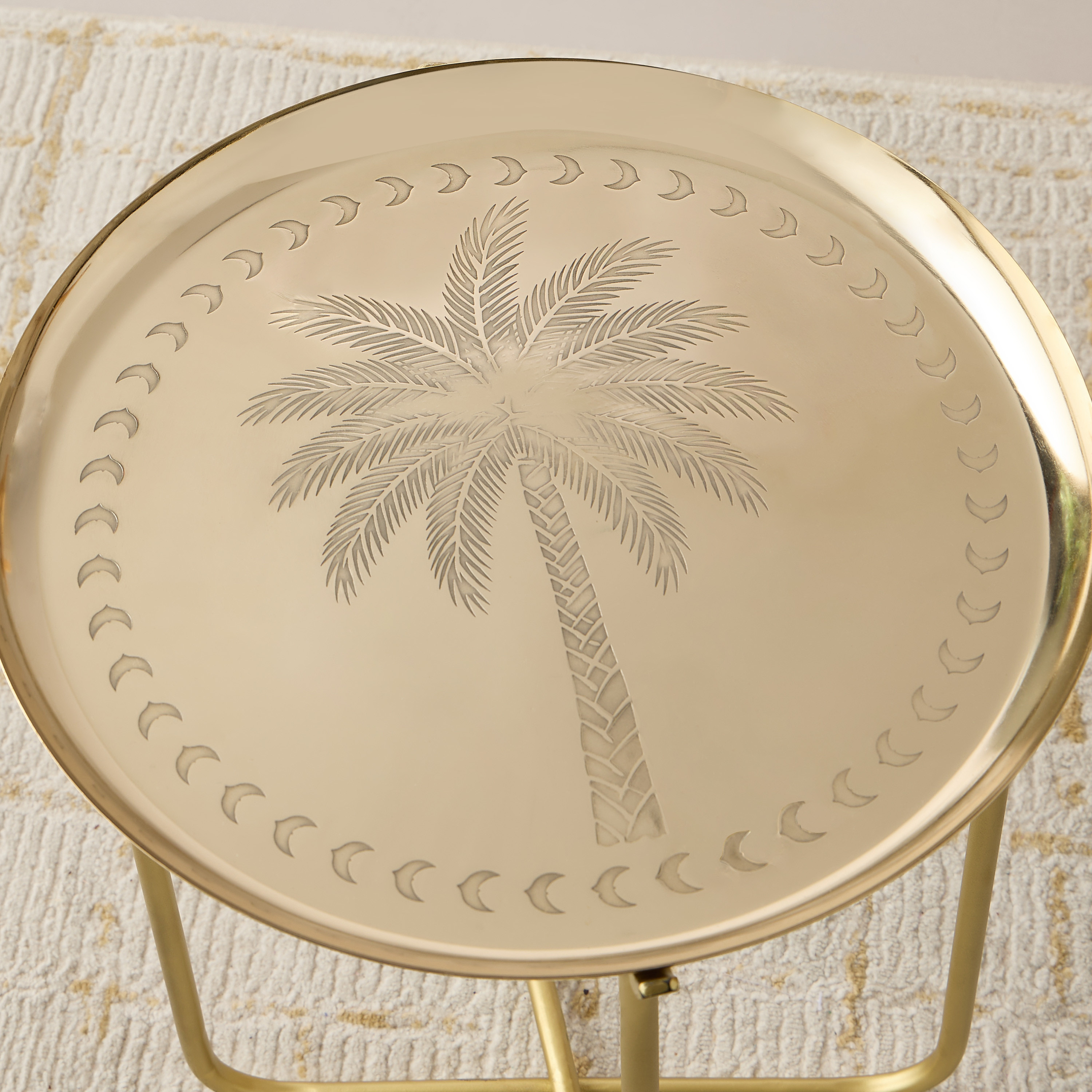 Palm Tree Textured Metal Top Side Table - 38x48 cms-furniture-livingroom-sideandendtables-image-3