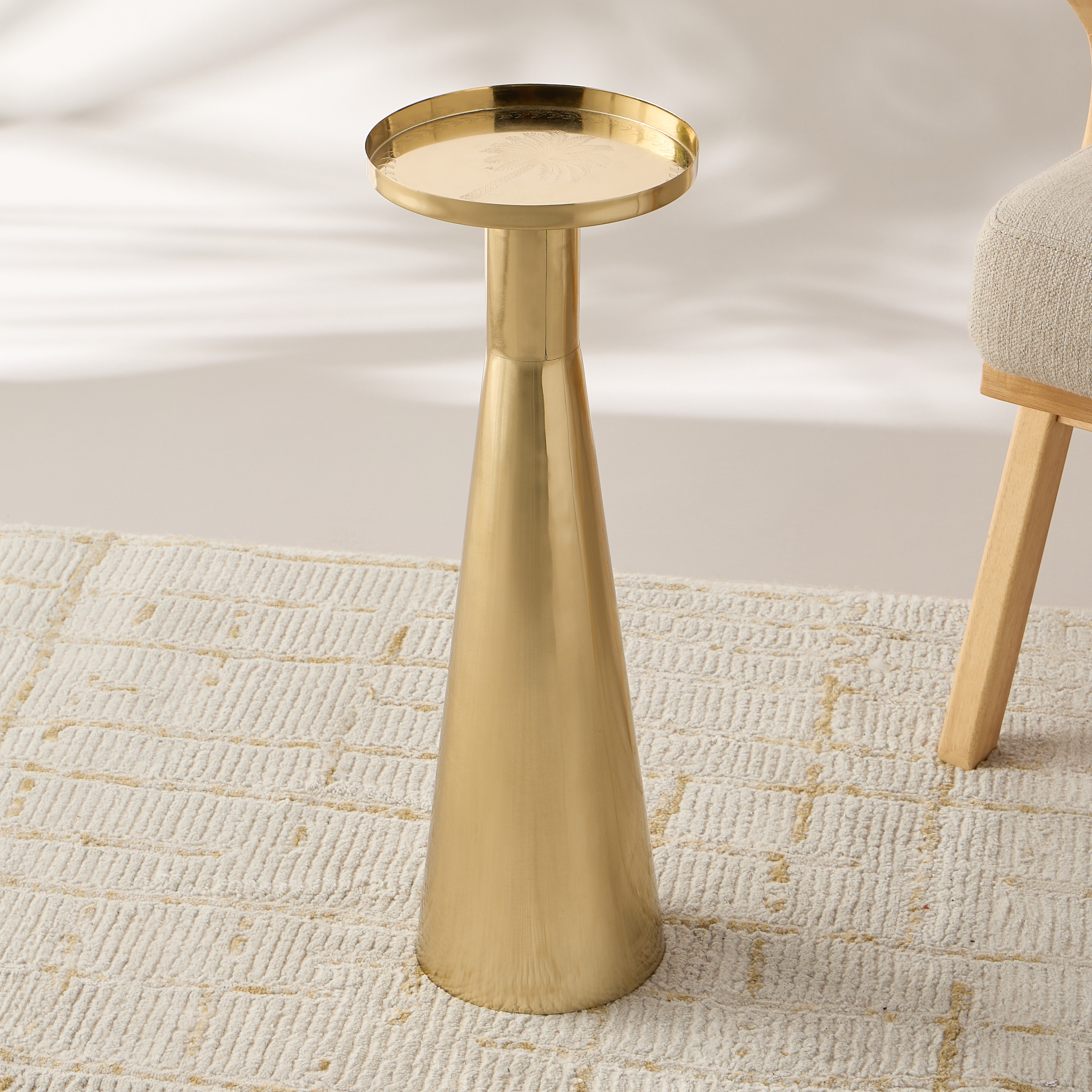 Palm Tree Textured Metal Top Pedestal Side Table - 21x57 cms-furniture-livingroom-sideandendtables-image-1