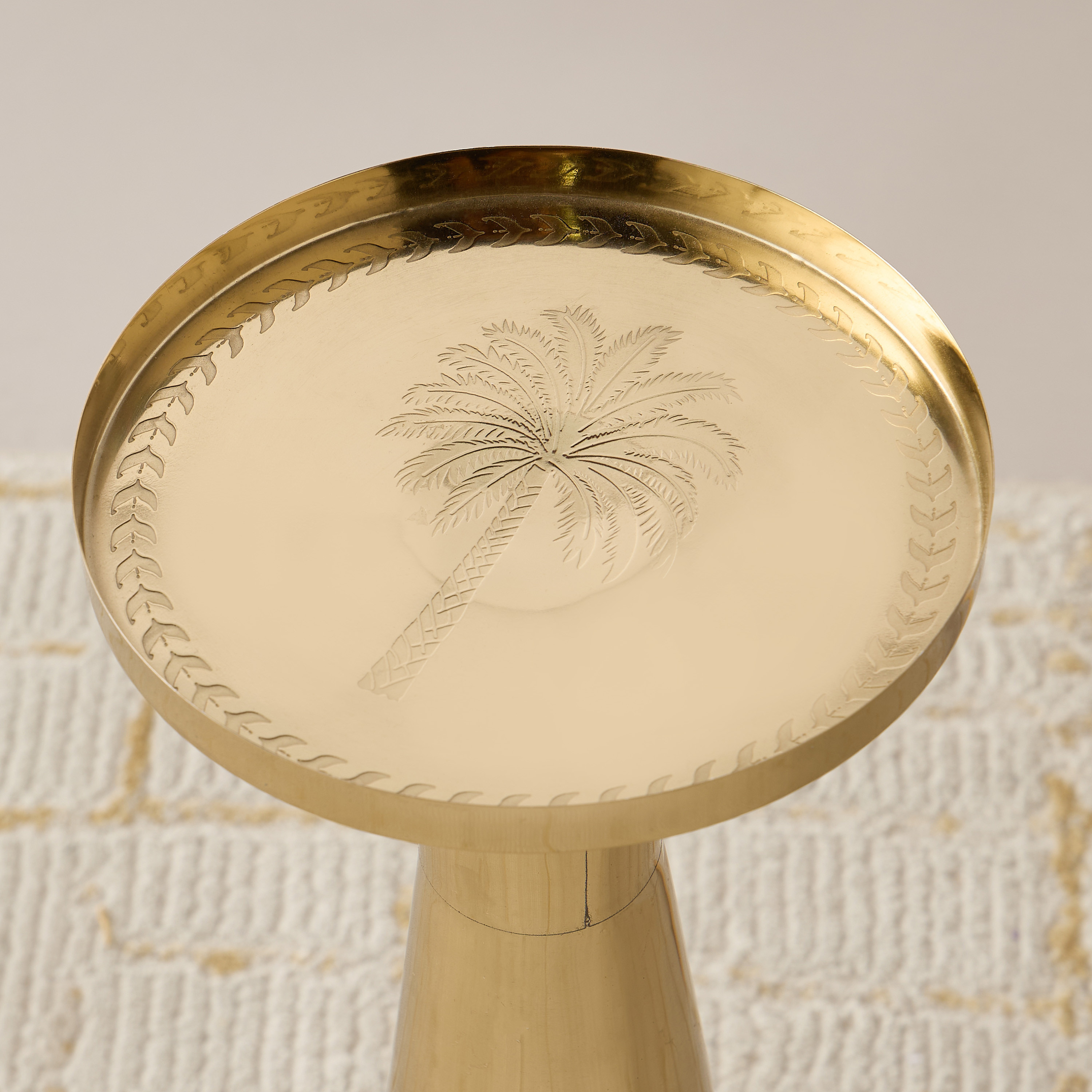 Palm Tree Textured Metal Top Pedestal Side Table - 21x57 cms-furniture-livingroom-sideandendtables-image-3