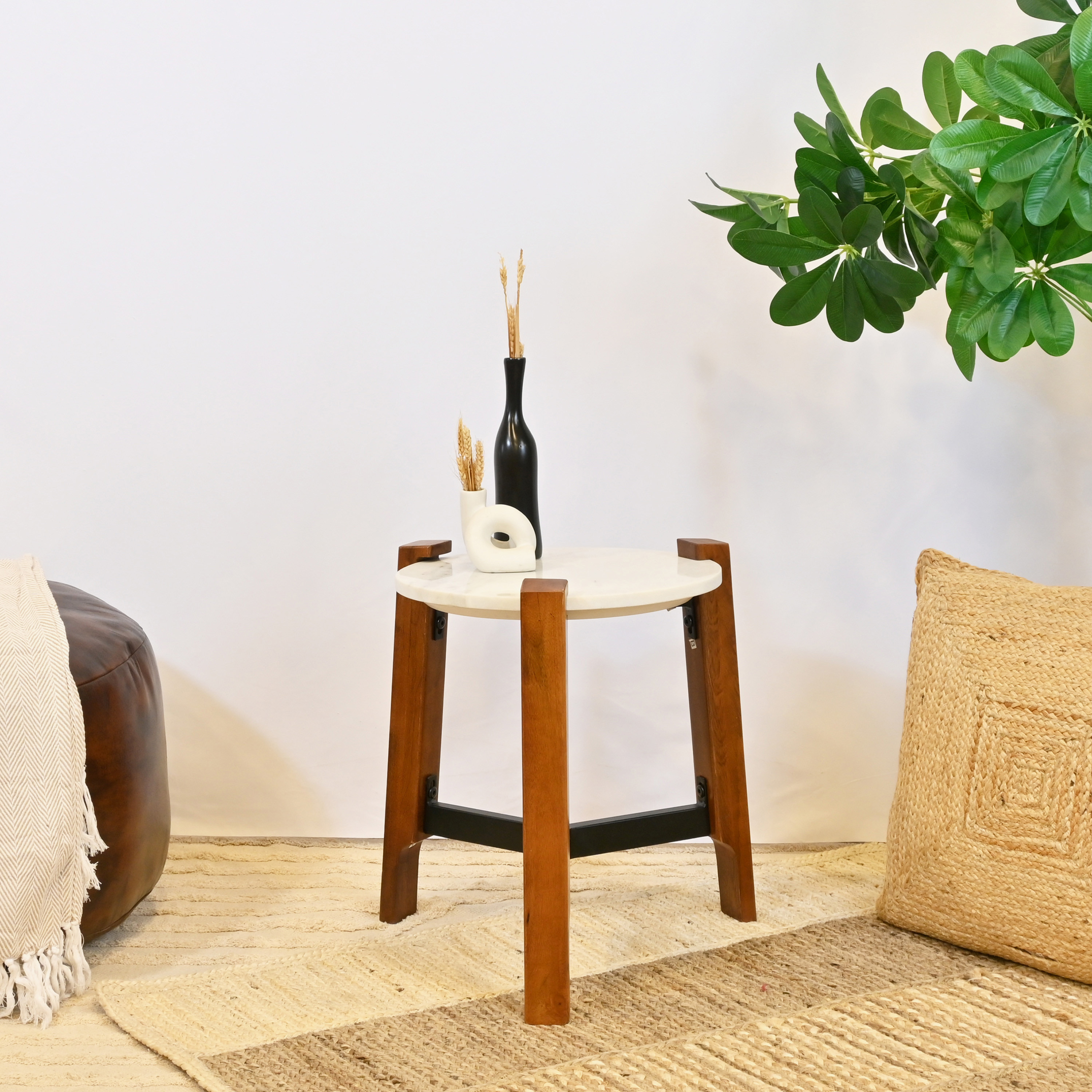 Crafted by Lifestyle Marble Top Side Table - 40x50 cms-furniture-livingroom-sideandendtables-image-1