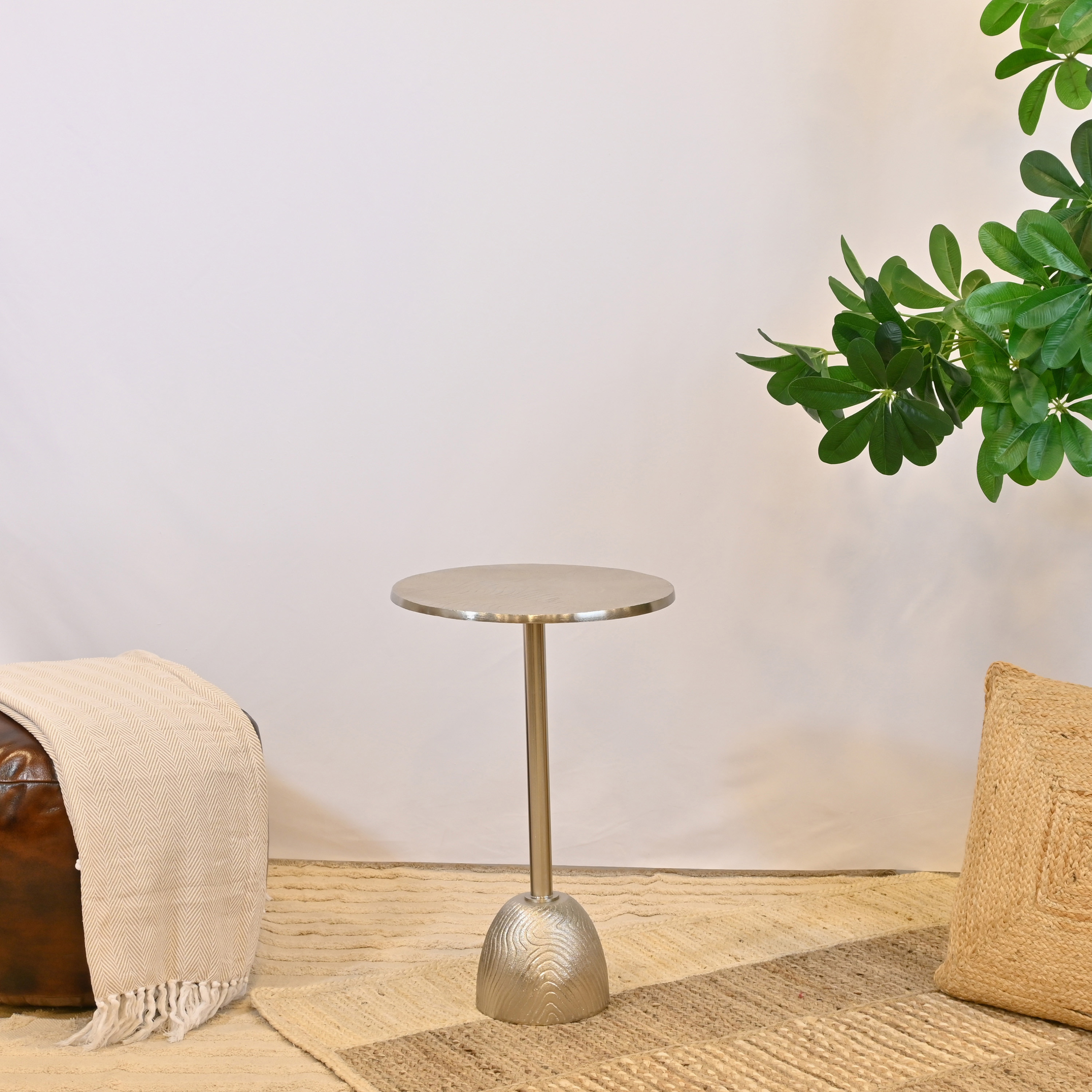 Crafted by Lifestyle Textured Metal Top Side Table with Pedestal Base - 40x60 cms-furniture-livingroom-sideandendtables-image-1